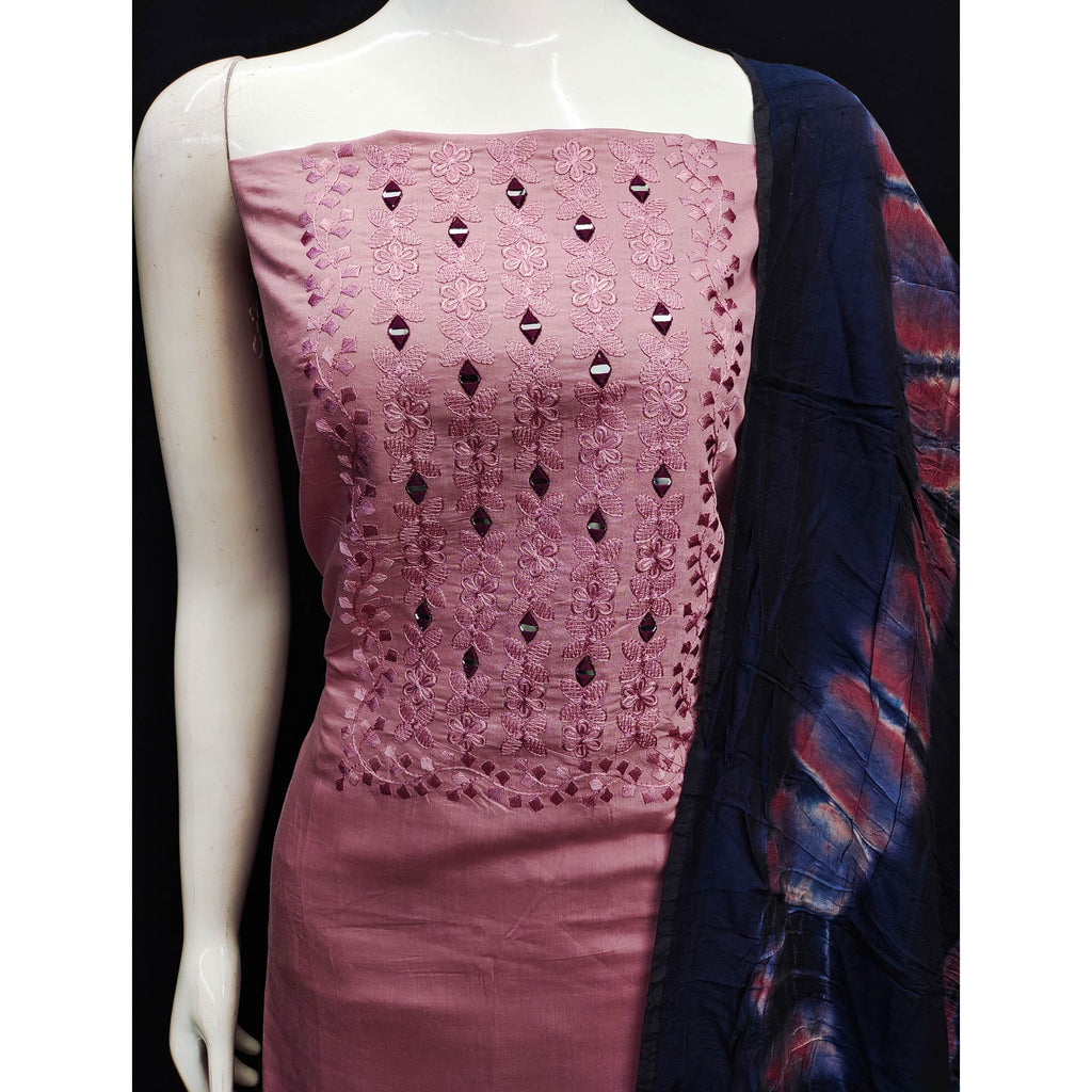Mauve Floral Embroidered Viscose Dress Material