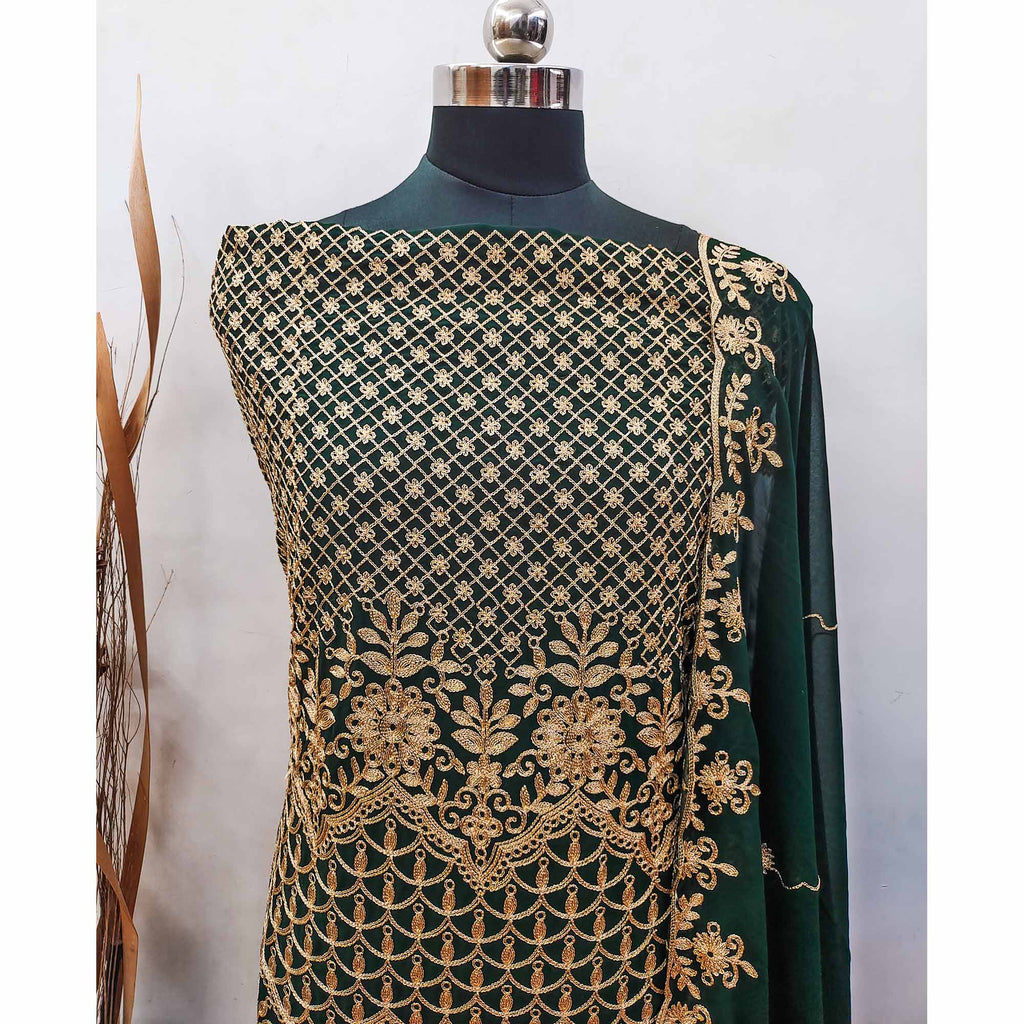 Green Floral Embroidered Georgette Dress Material