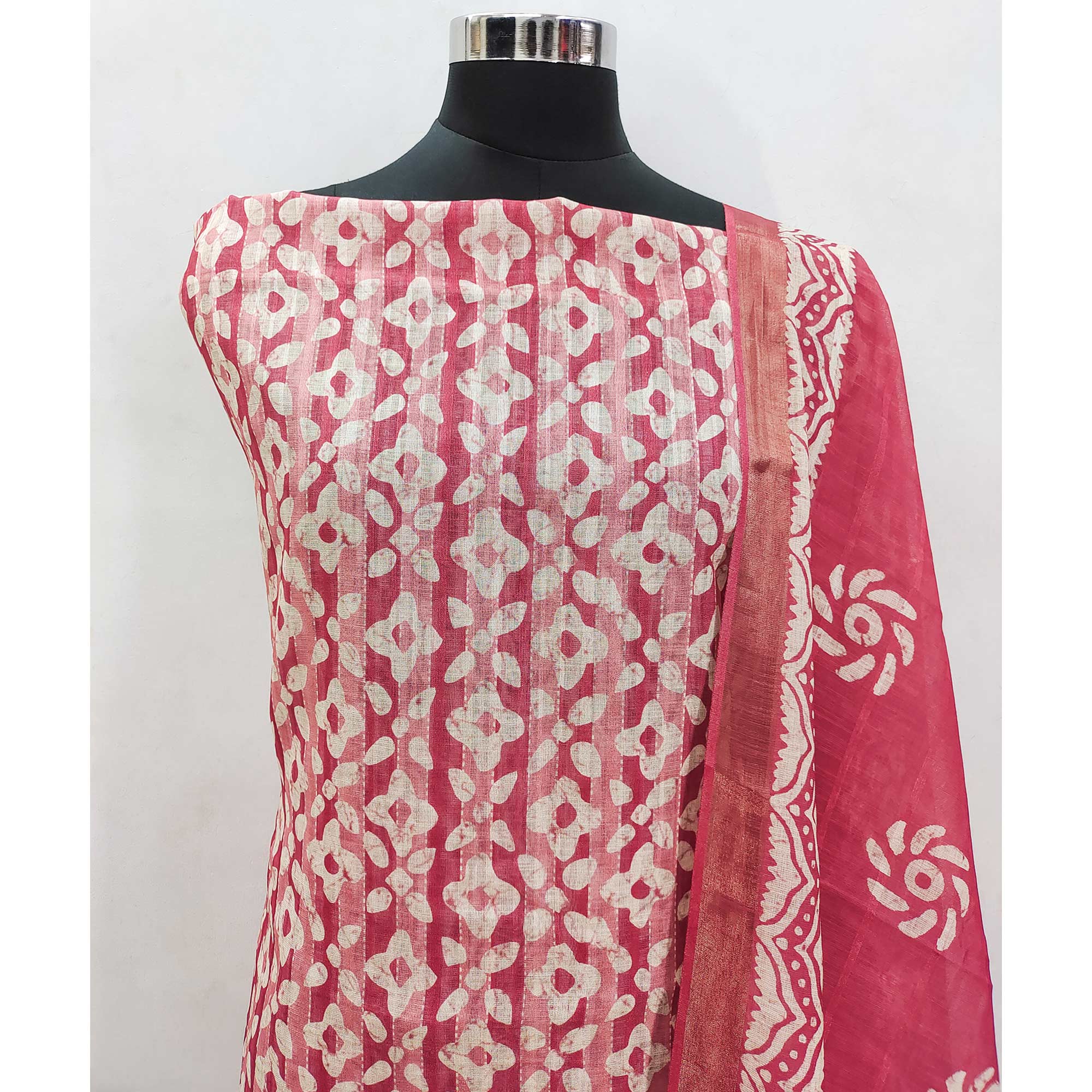 Pink Printed Pure Cotton Dress Material