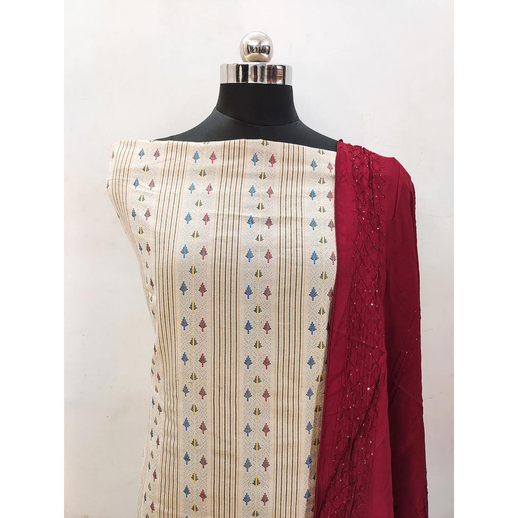 Cream Woven Pure Cotton Dress Material