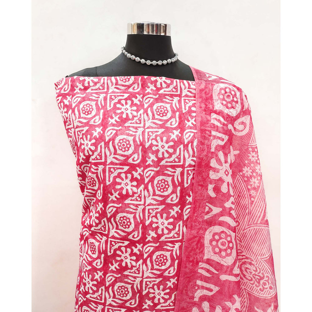 Pink Traditional Batik Print on Linen Dress Material