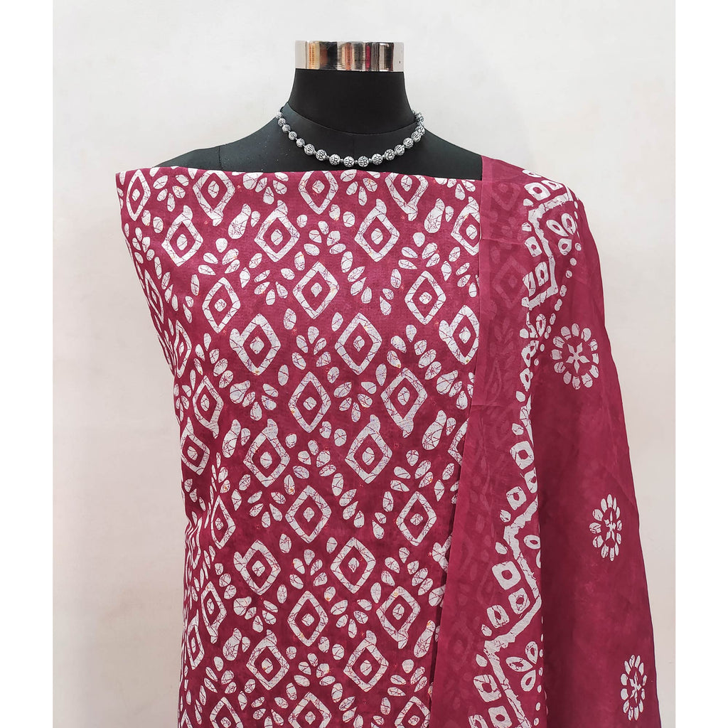 Pink Chanderi Silk Dress Material With Traditional Batik Prints