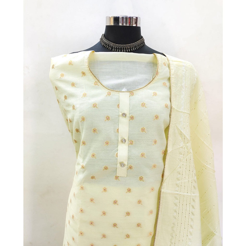 Lime Yellow Banarasi Silk Traditional Weaving Dress Material