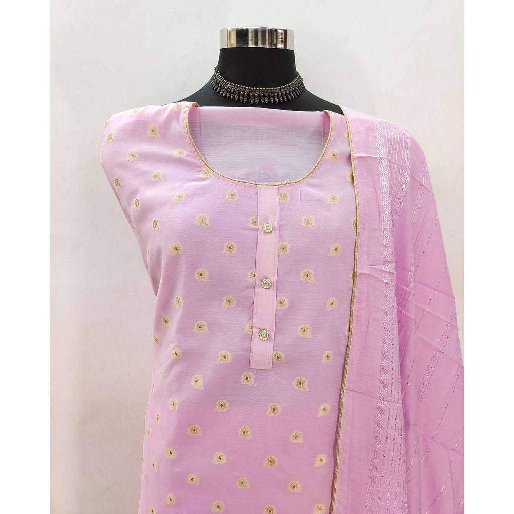 Pink Banarasi Silk Traditional Weaving Dress Material