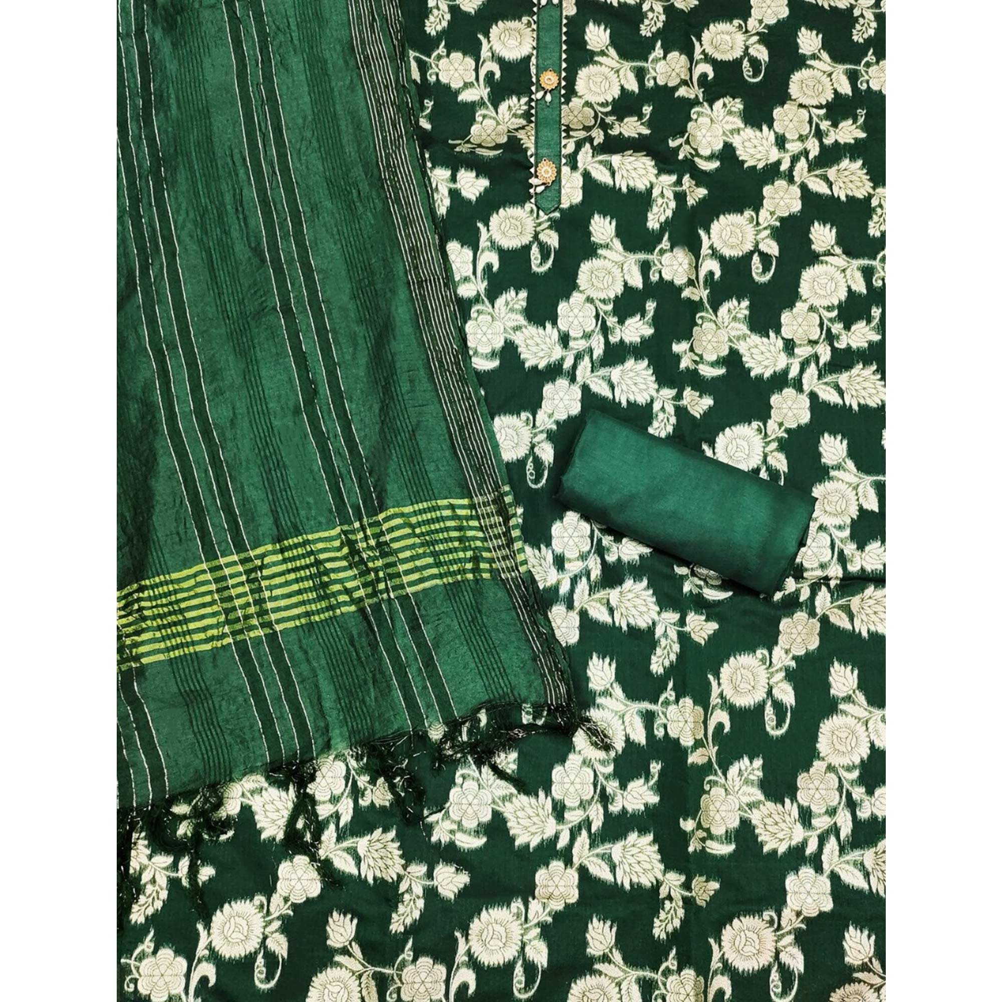 Green Floral Woven Modal Dress Material