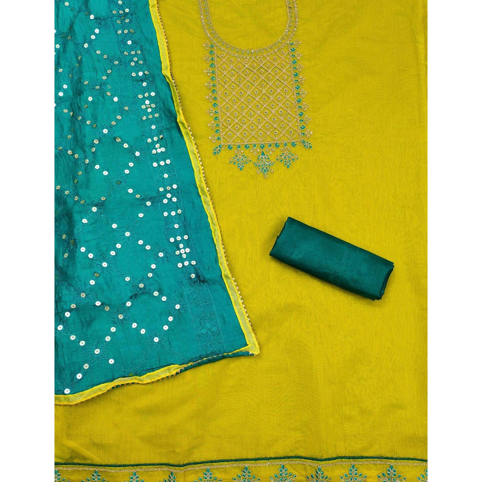 Green Floral Embroidered Modal Dress Material