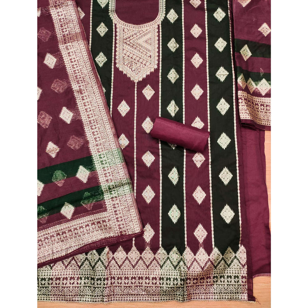 Maroon Woven Chanderi Dress Material