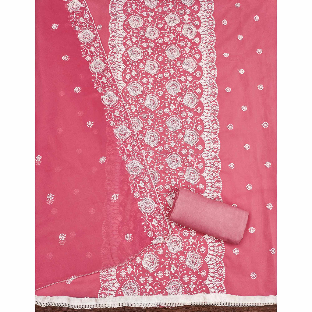 Pink Floral Embroidered Georgette Dress Material
