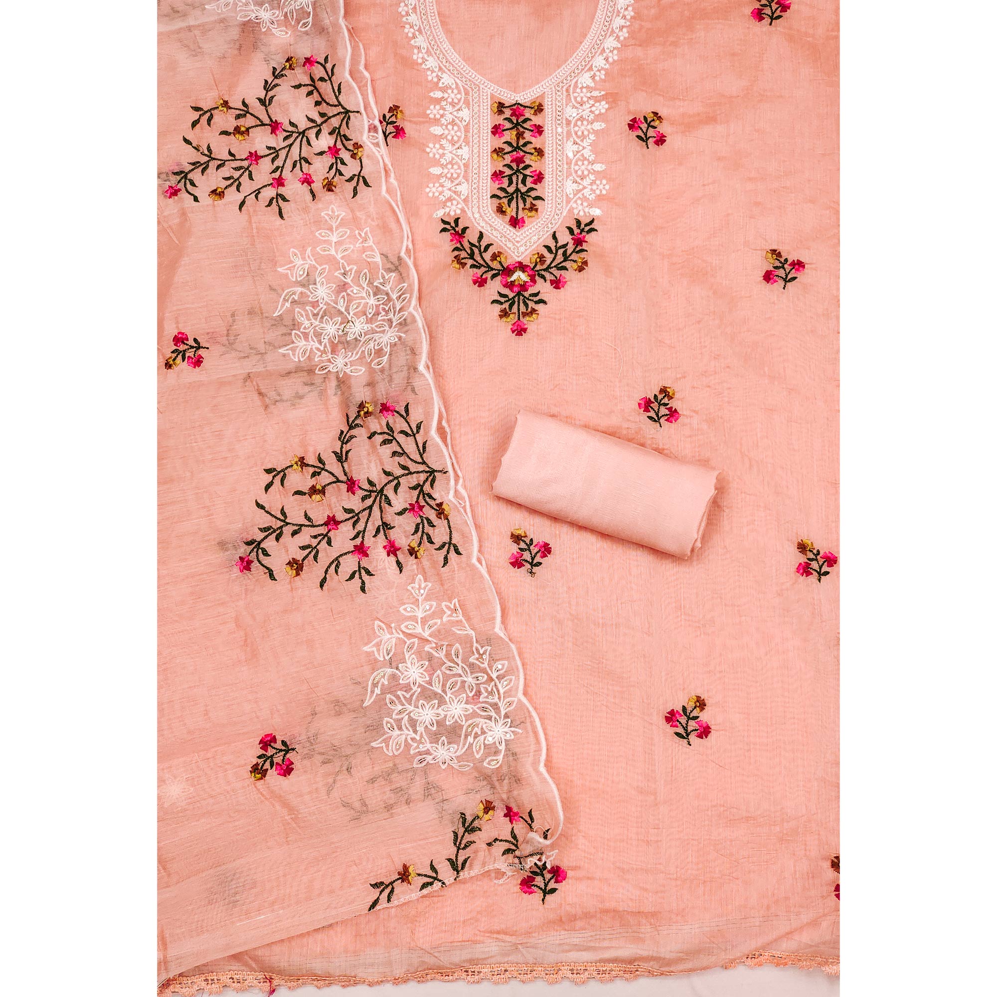 4Peach Floral Sequins Embroidered Chanderi Dress Material