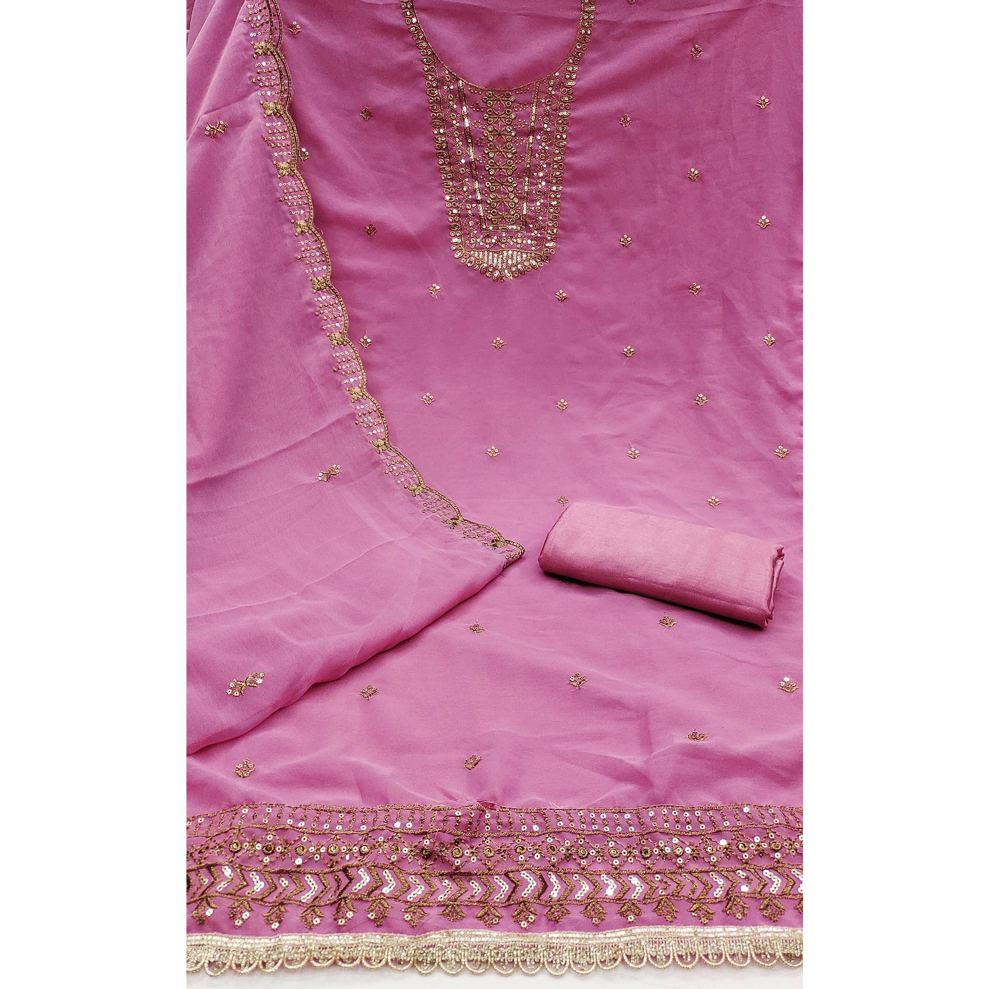 Pink Georgette Dress Material Featuring Floral Sequins Embroidery