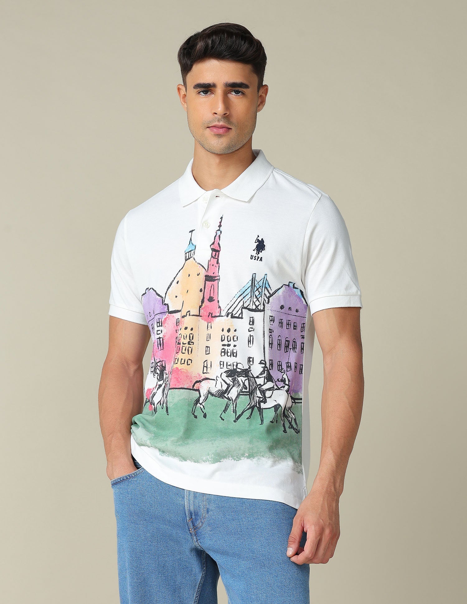 Muscle Fit Graphic Printed Polo Shirt