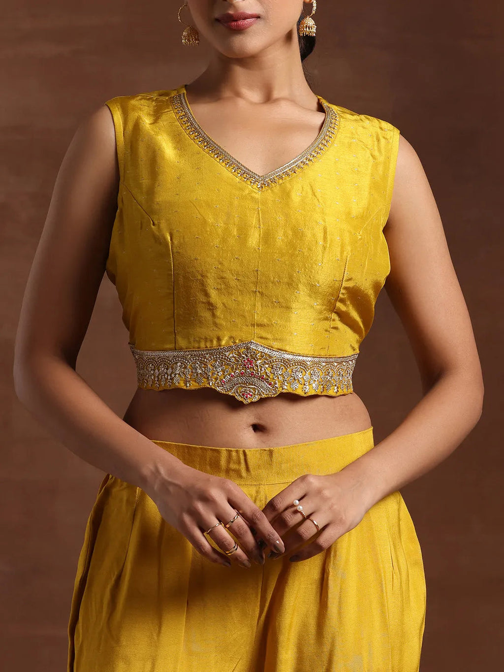 Mustard Embroidered Silk Blend Co-Ords