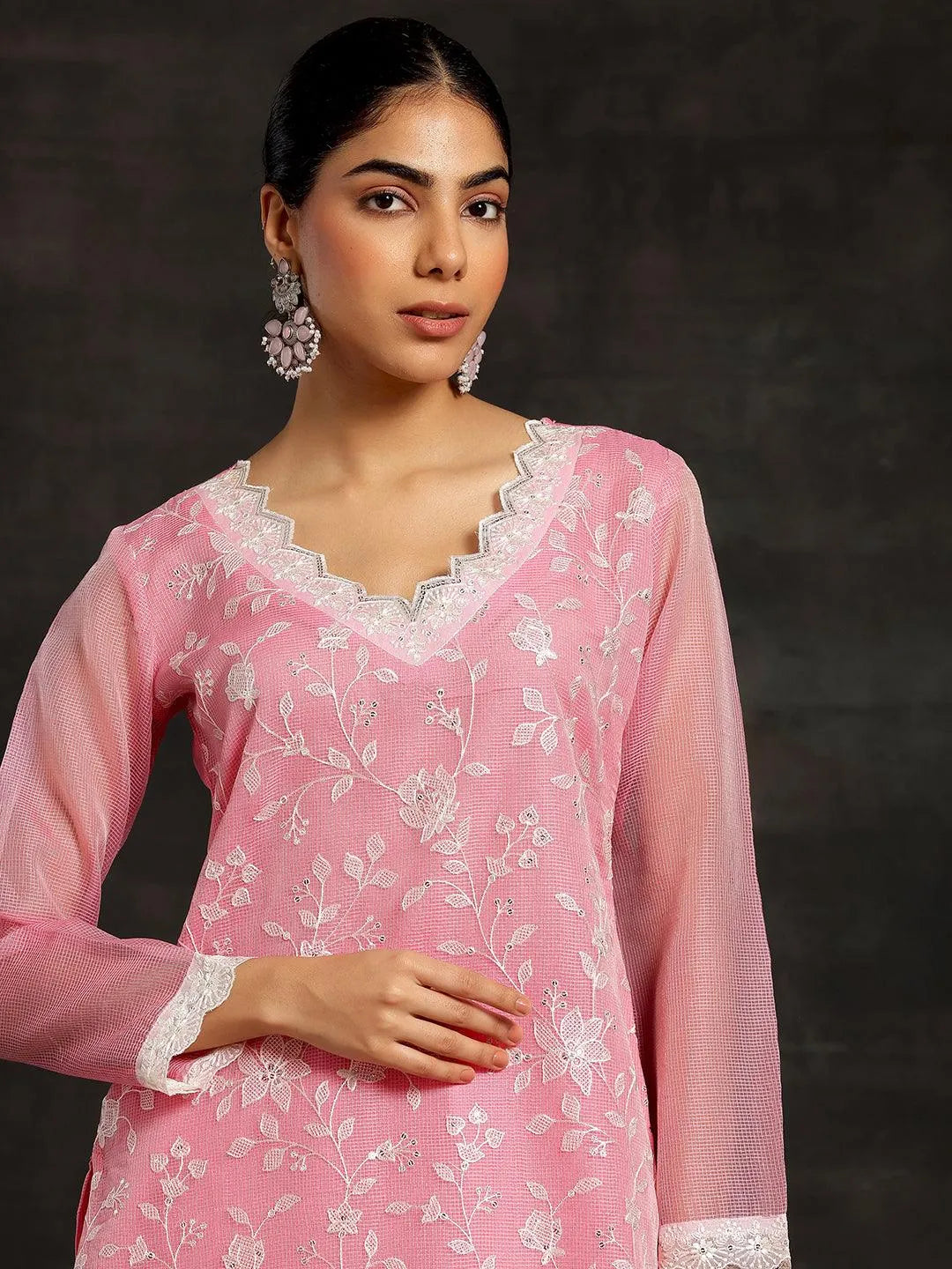 Pink Embroidered Cotton Pakistani Suit