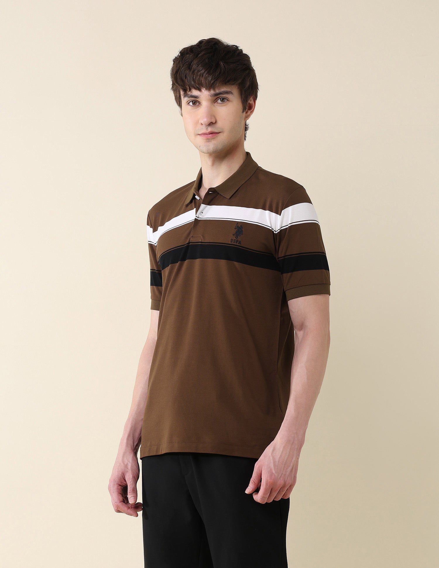Horizontal Striped Modern Monochrome Polo Shirt