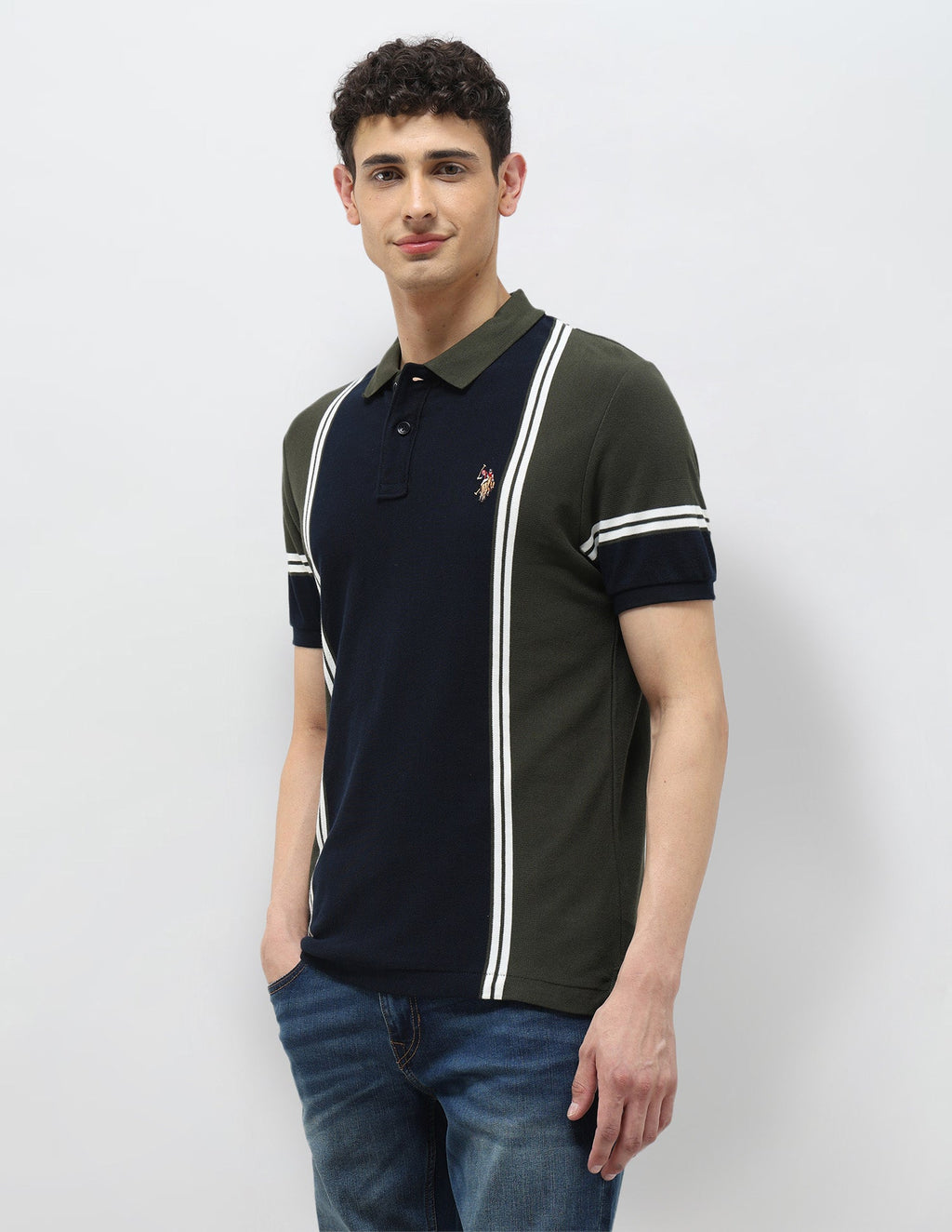 Colorblocked Vertical Striped Polo Shirt