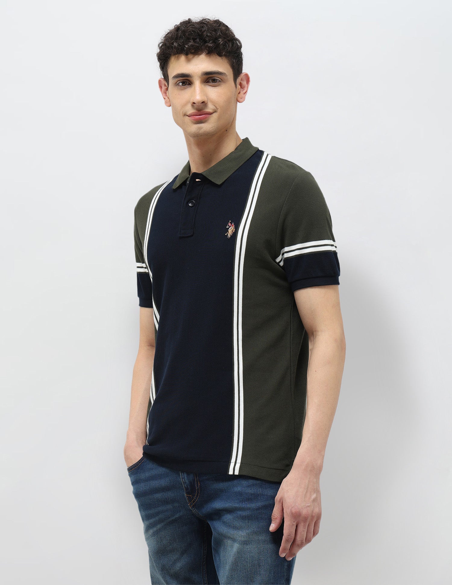 Colorblocked Vertical Striped Polo Shirt