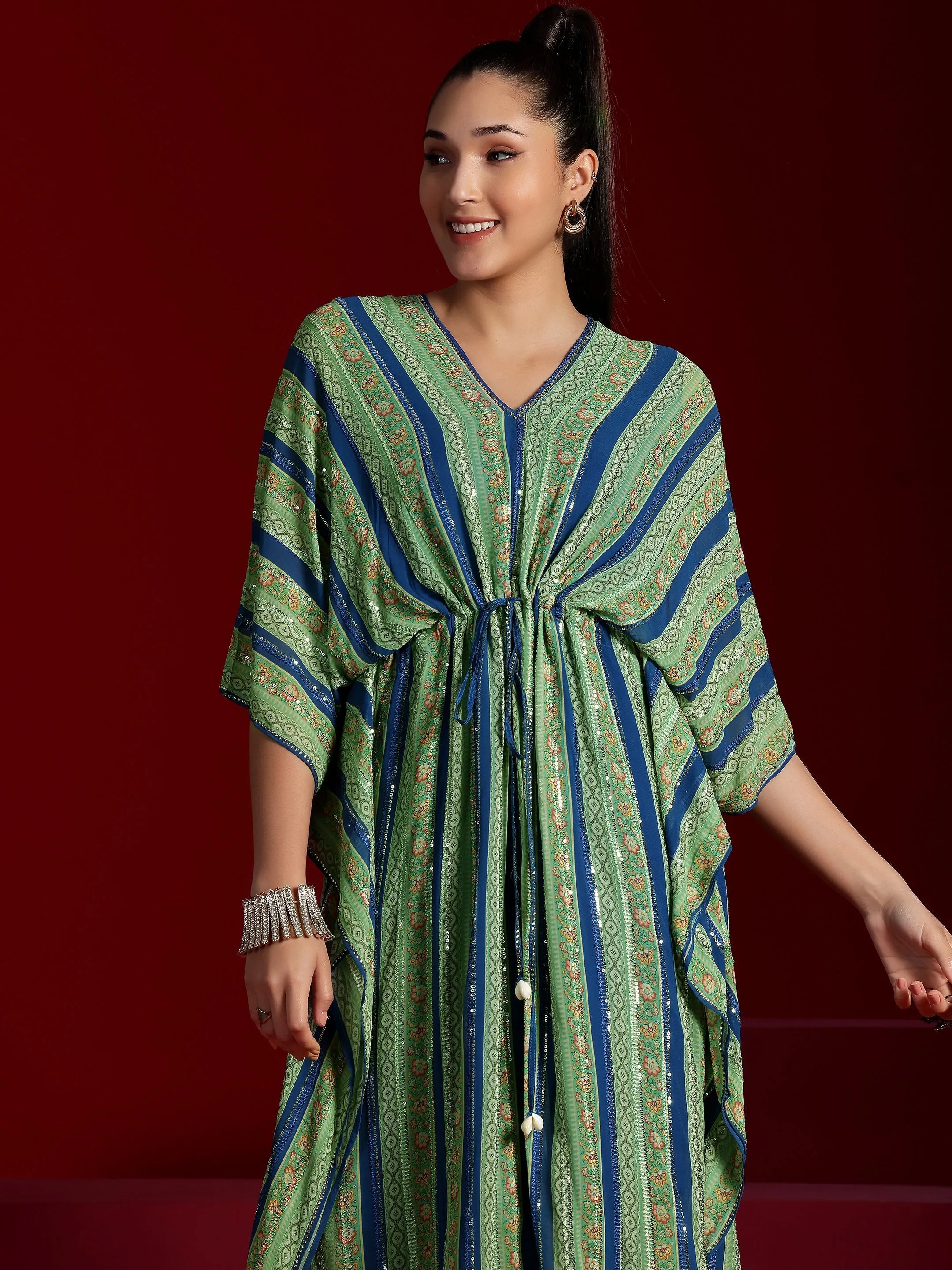 Libas Art Blue Printed Poly Georgette 3 Piece Co-Ords