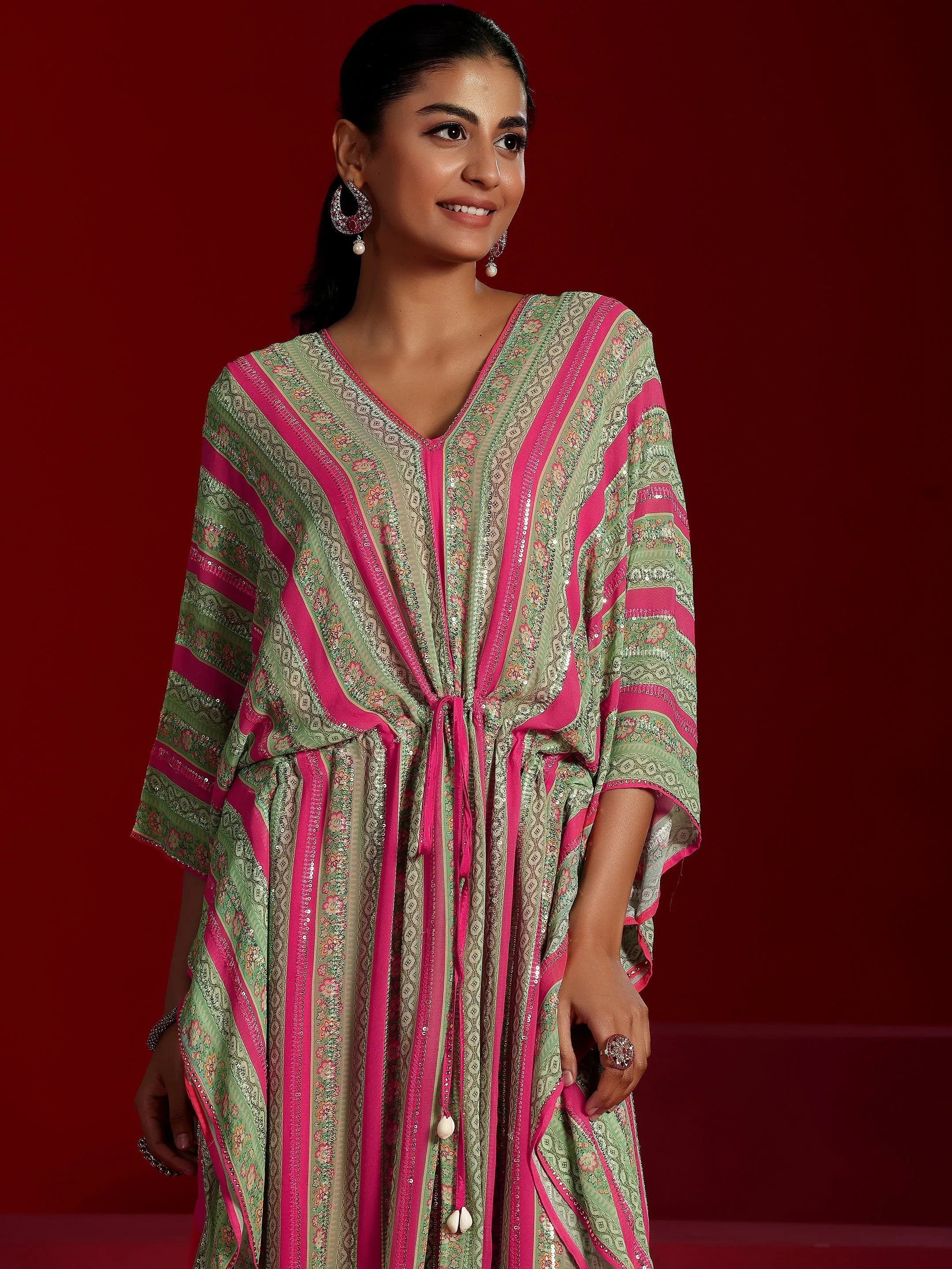 Libas Art Pink Printed Poly Georgette 3 Piece Co-Ords