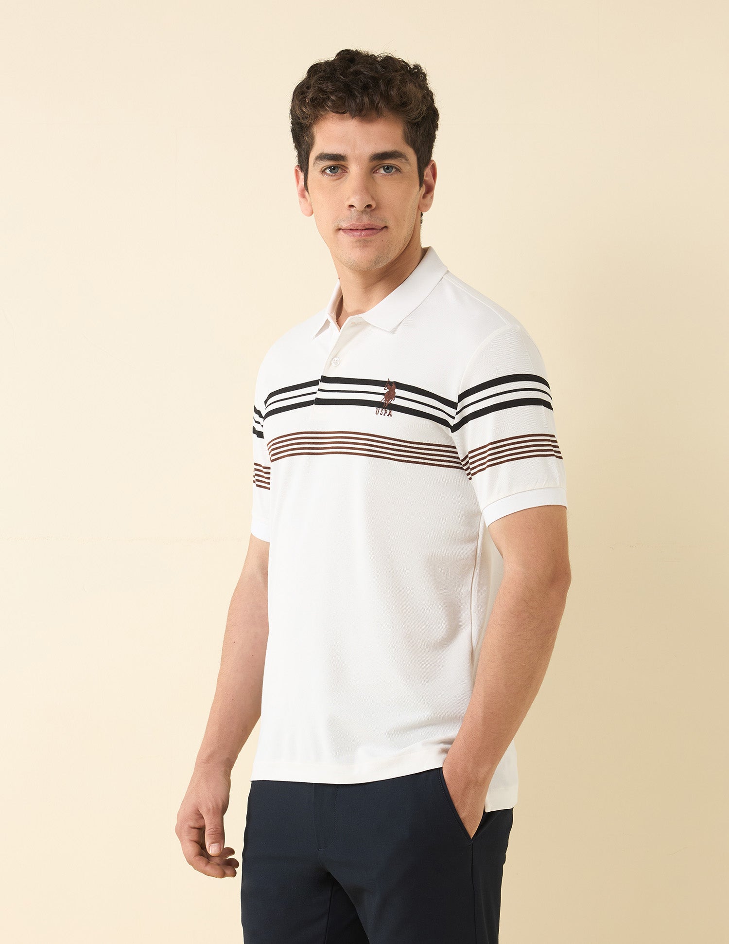 Horizontal Striped Modern Monochrome Polo Shirt