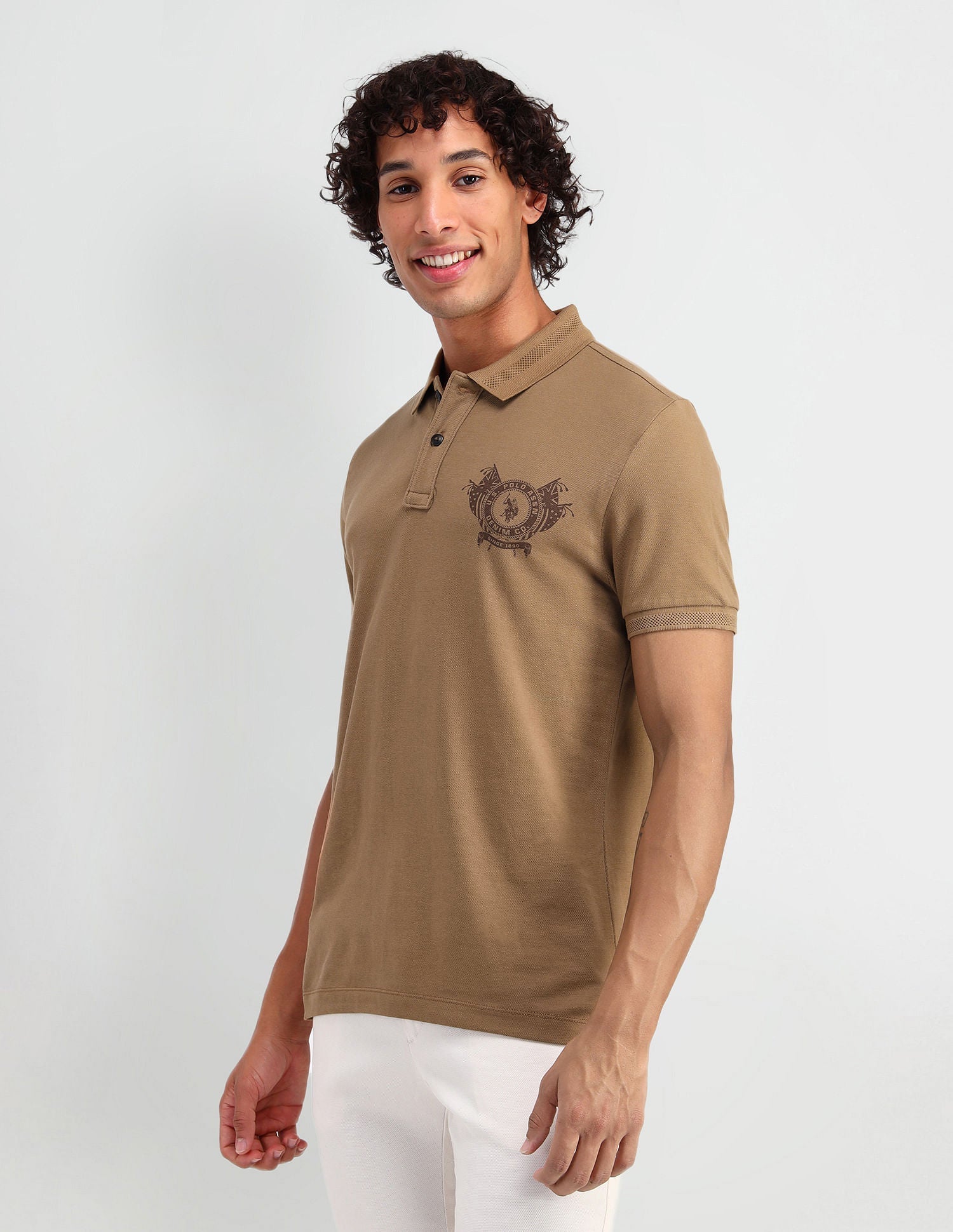 Muscle Fit Brand Print Polo Shirt