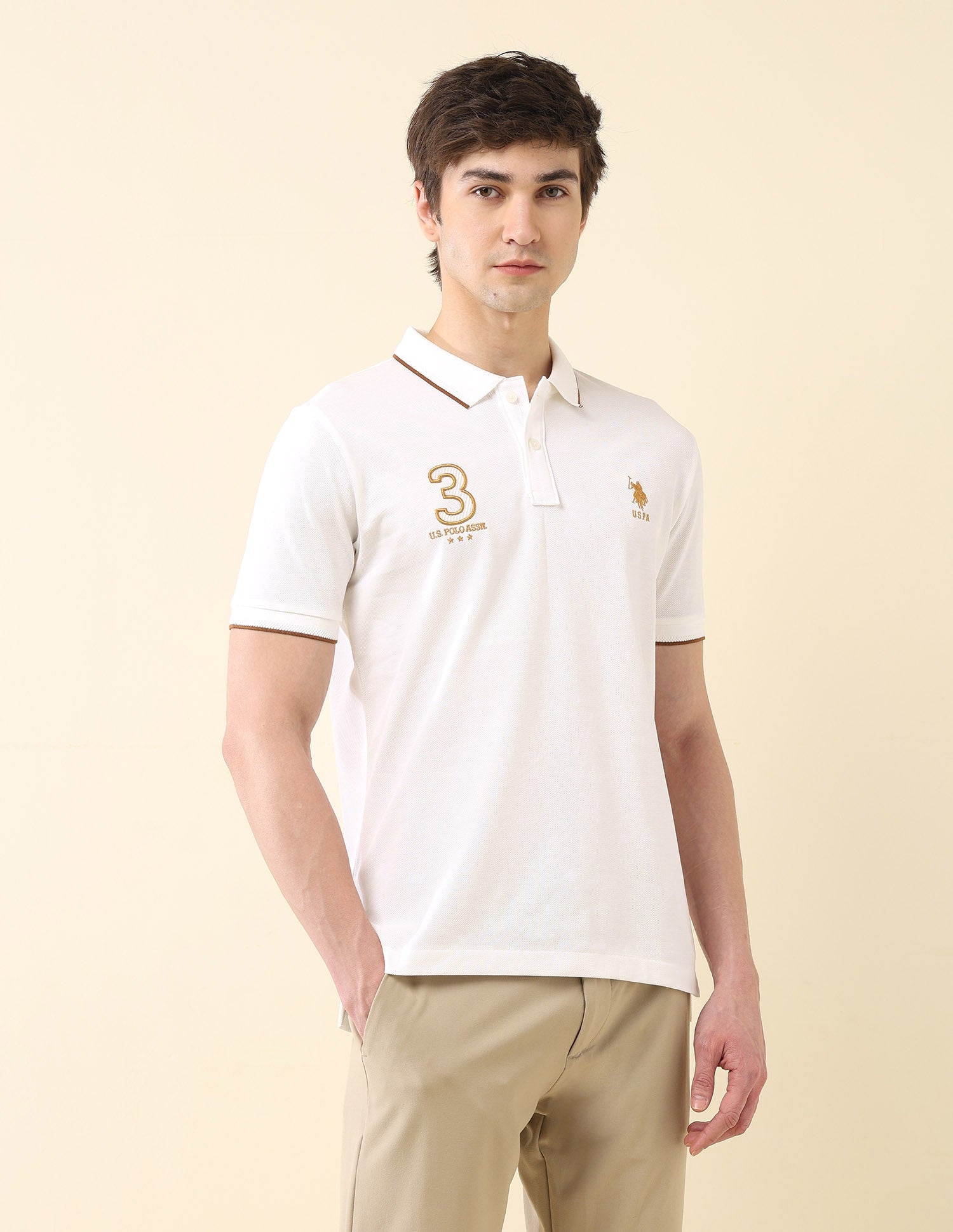 Embroidered Pure Cotton Gold Cup Polo Shirt