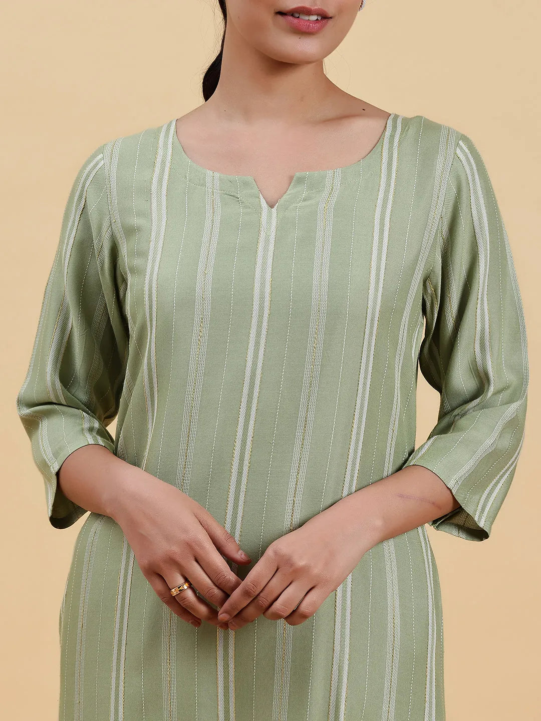 Green Woven Design Rayon Straight Kurta