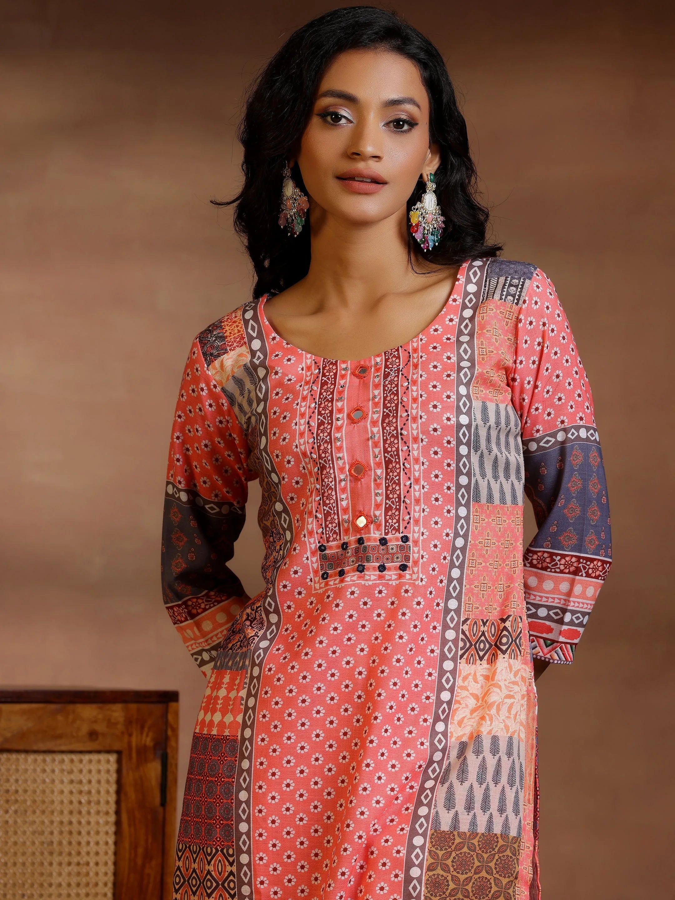 Multi Printed Linen Straight Suit With Dupatta