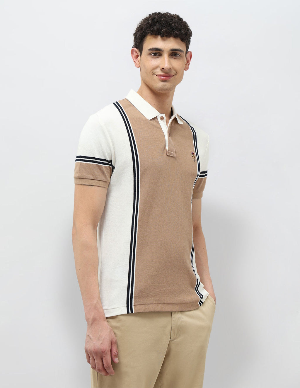 Colorblocked Vertical Striped Polo Shirt