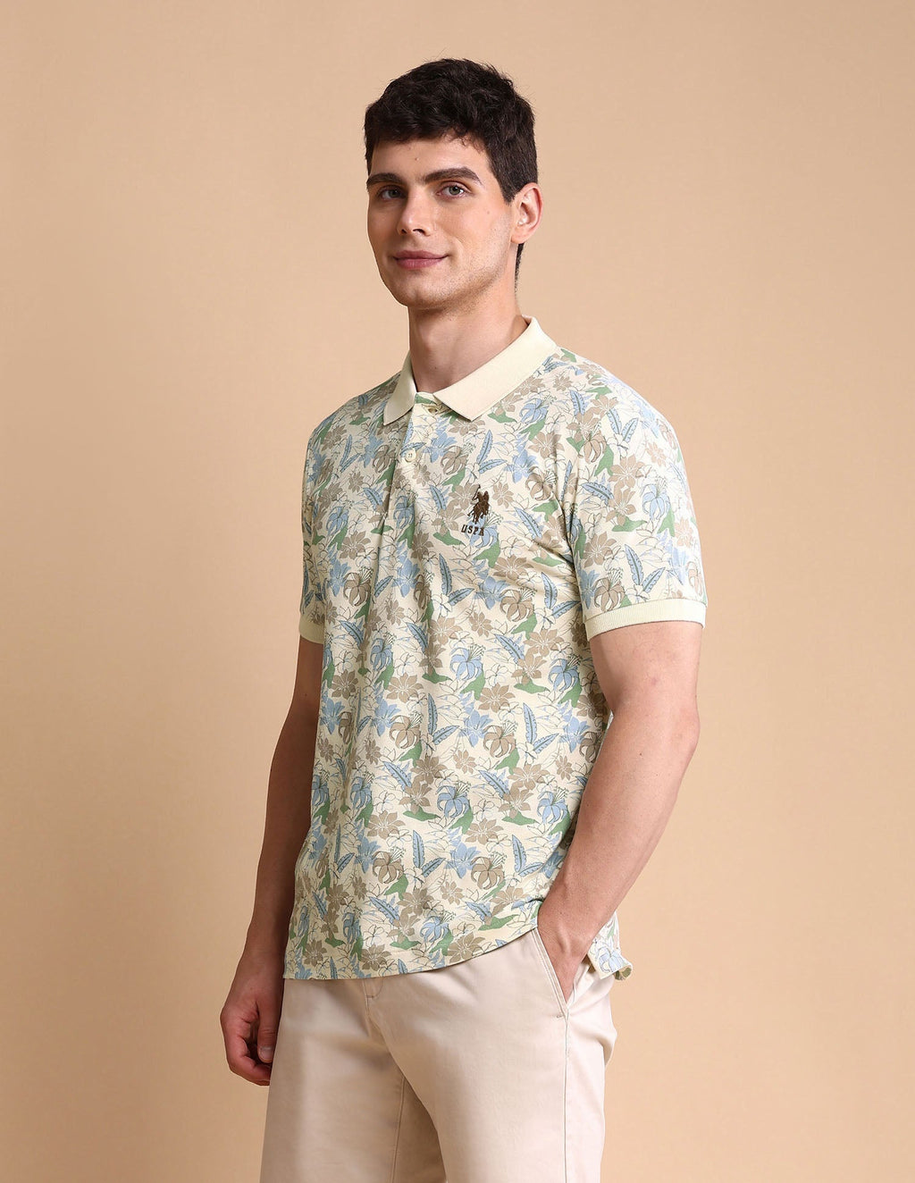 Floral Printed Slim Fit Polo Shirt