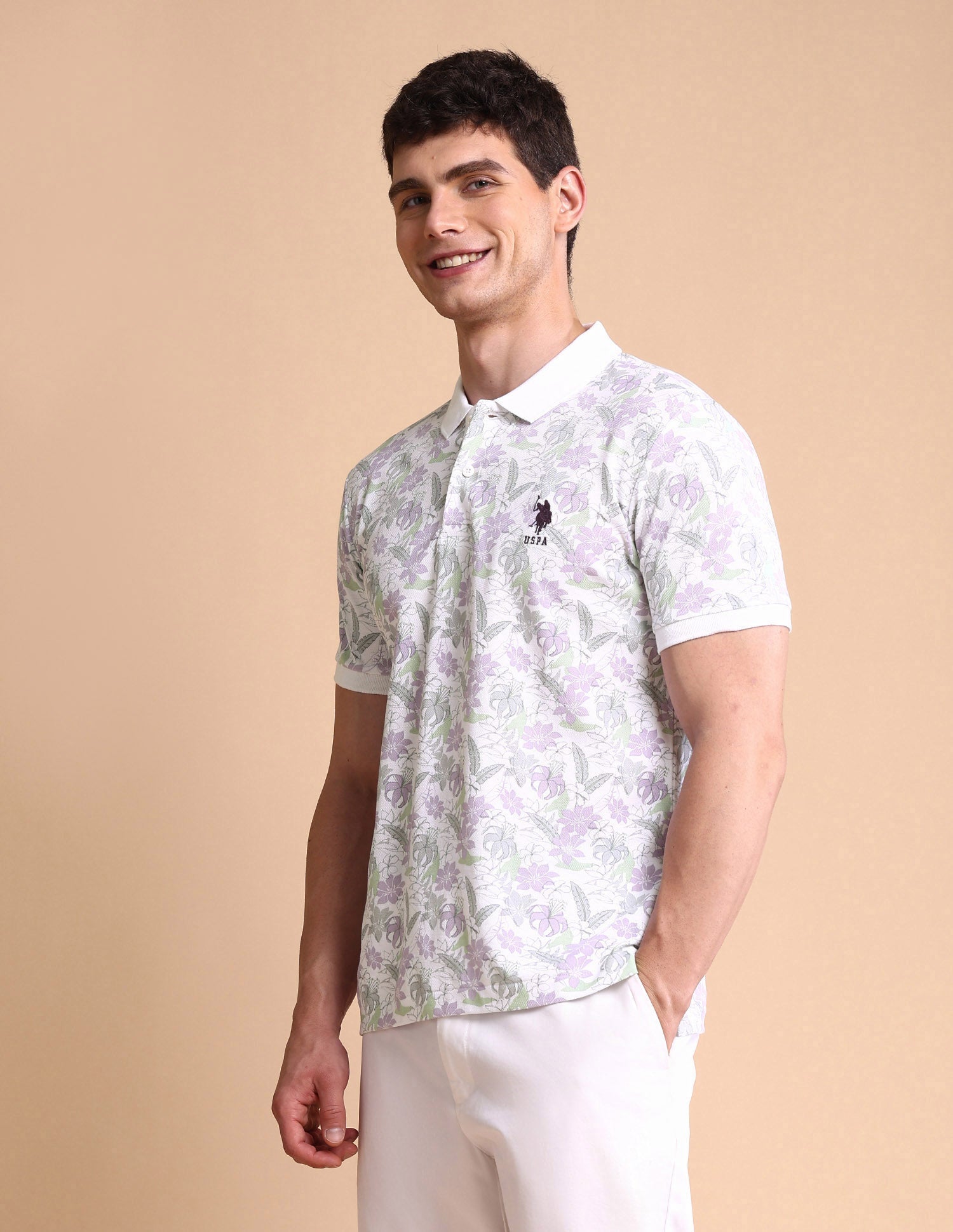 Floral Printed Slim Fit Polo Shirt