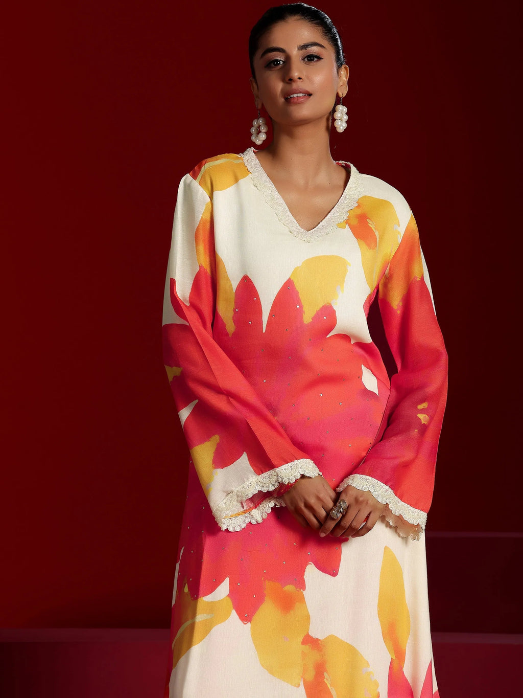 Libas Art Off White Printed Cotton Blend Co-Ords