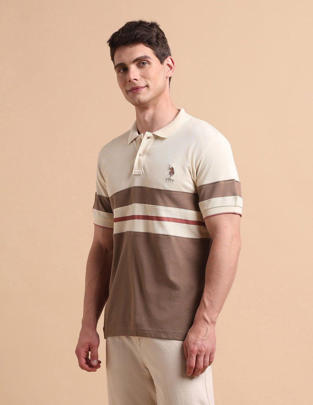 Horizontal Striped Pure Cotton Polo Shirt
