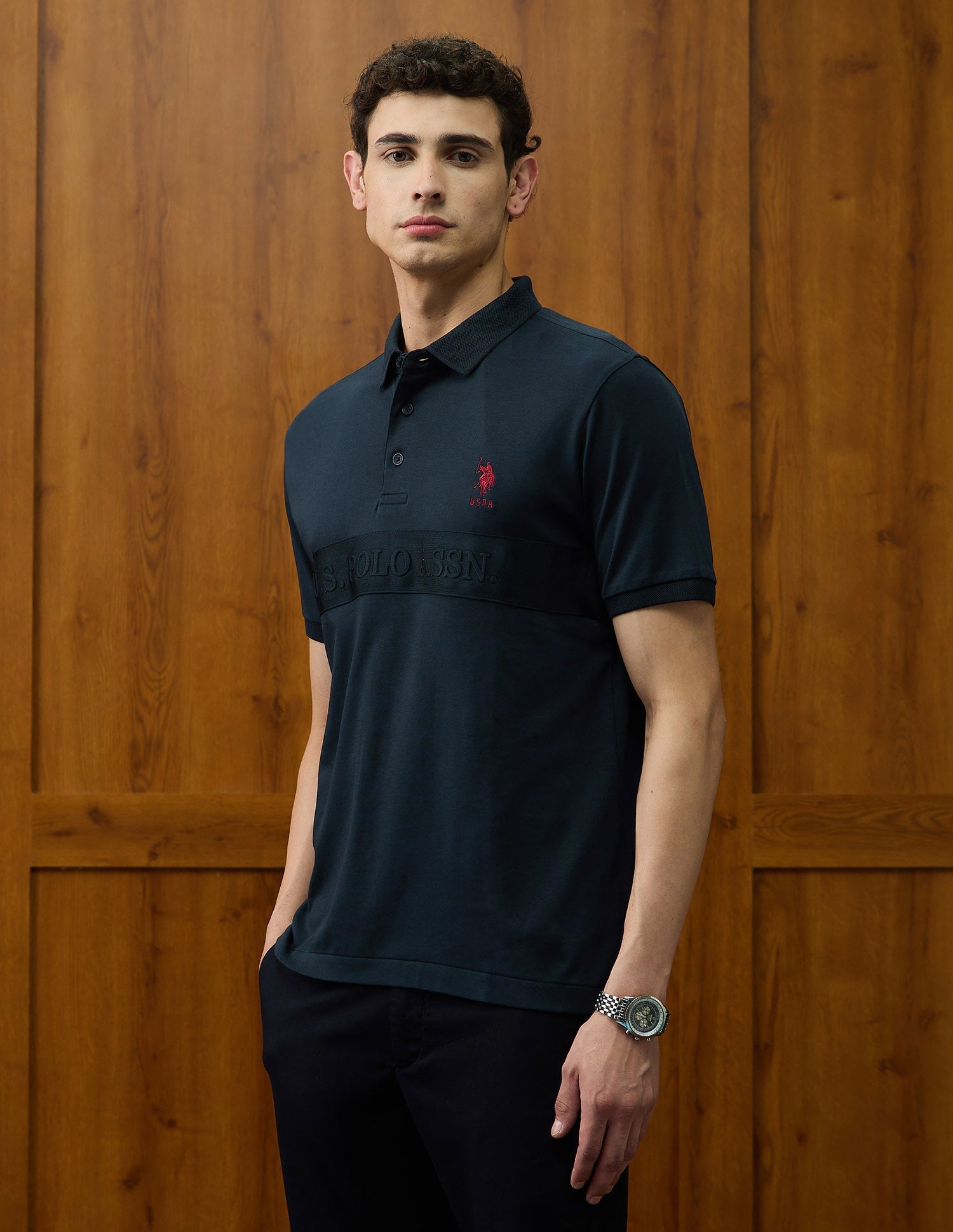 Brand Embossed Varsity Theatre Polo Shirt