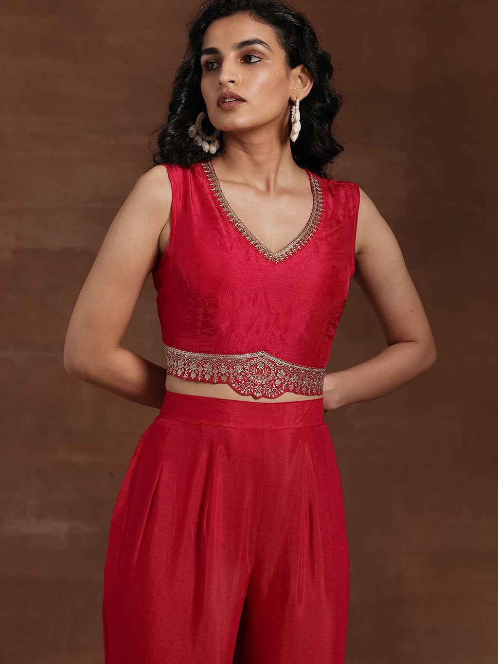 Pink Embroidered Silk Blend Co-Ords