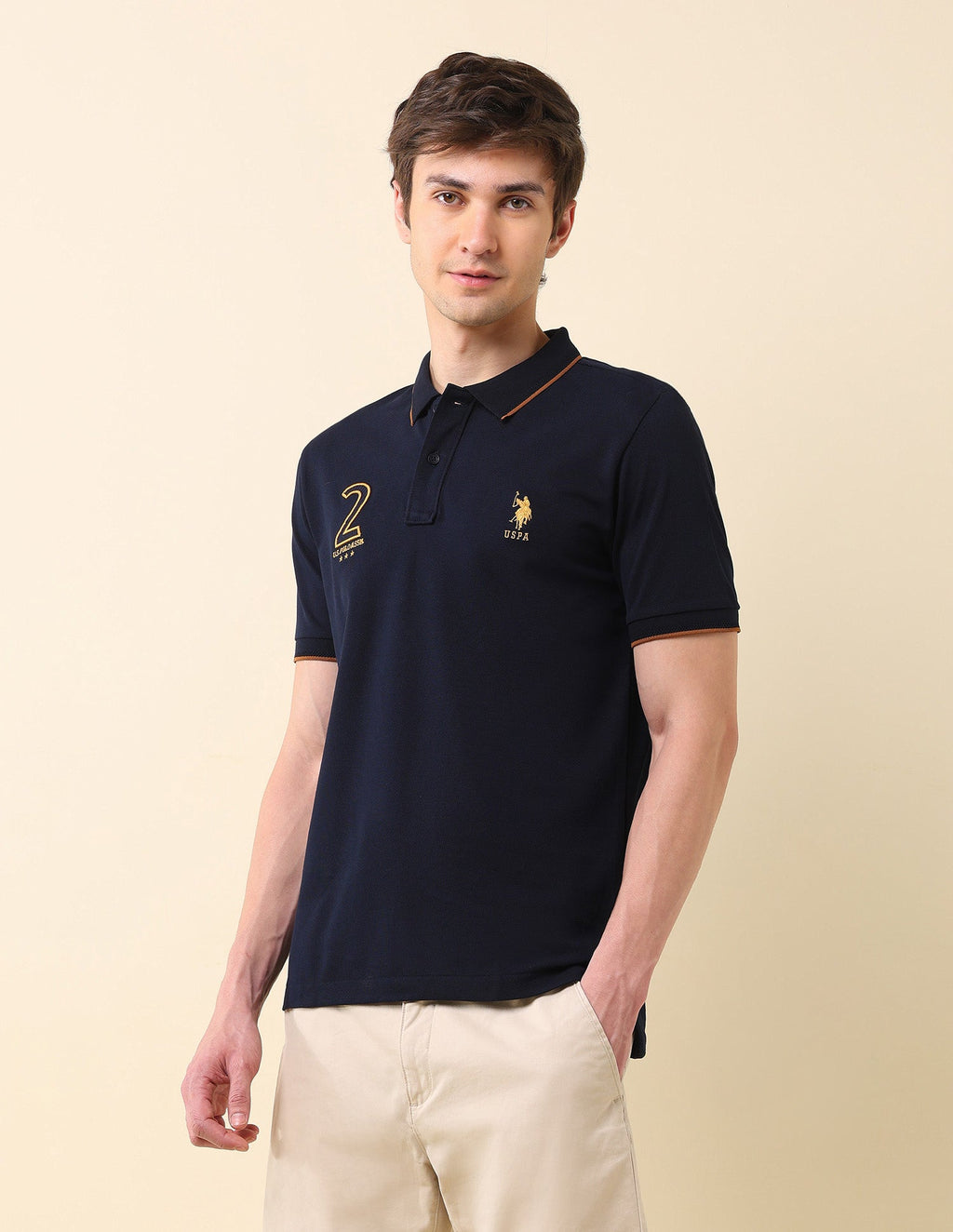 Brand Appliqued Gold Cup Polo Shirt