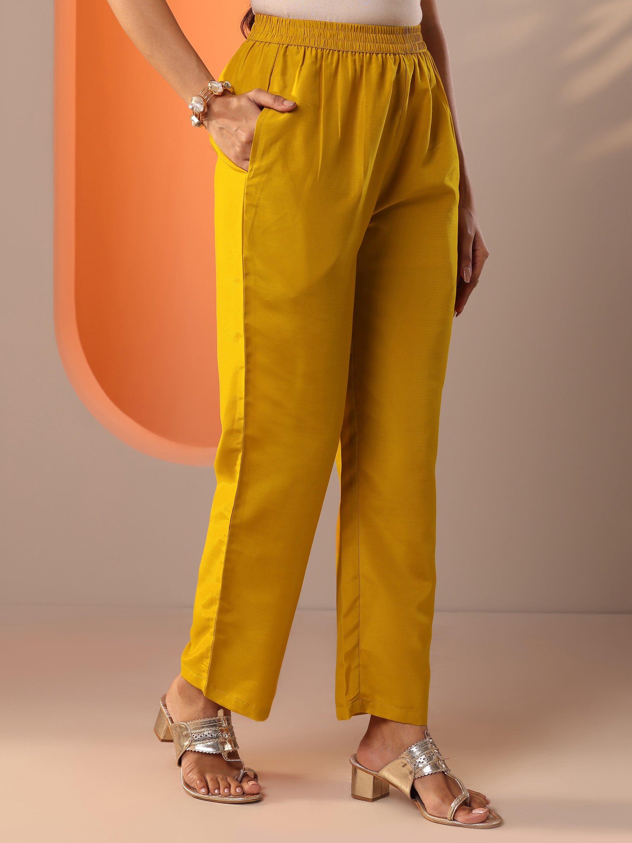 Mustard Embellished Silk Blend Straight Suit Set With Dupatta