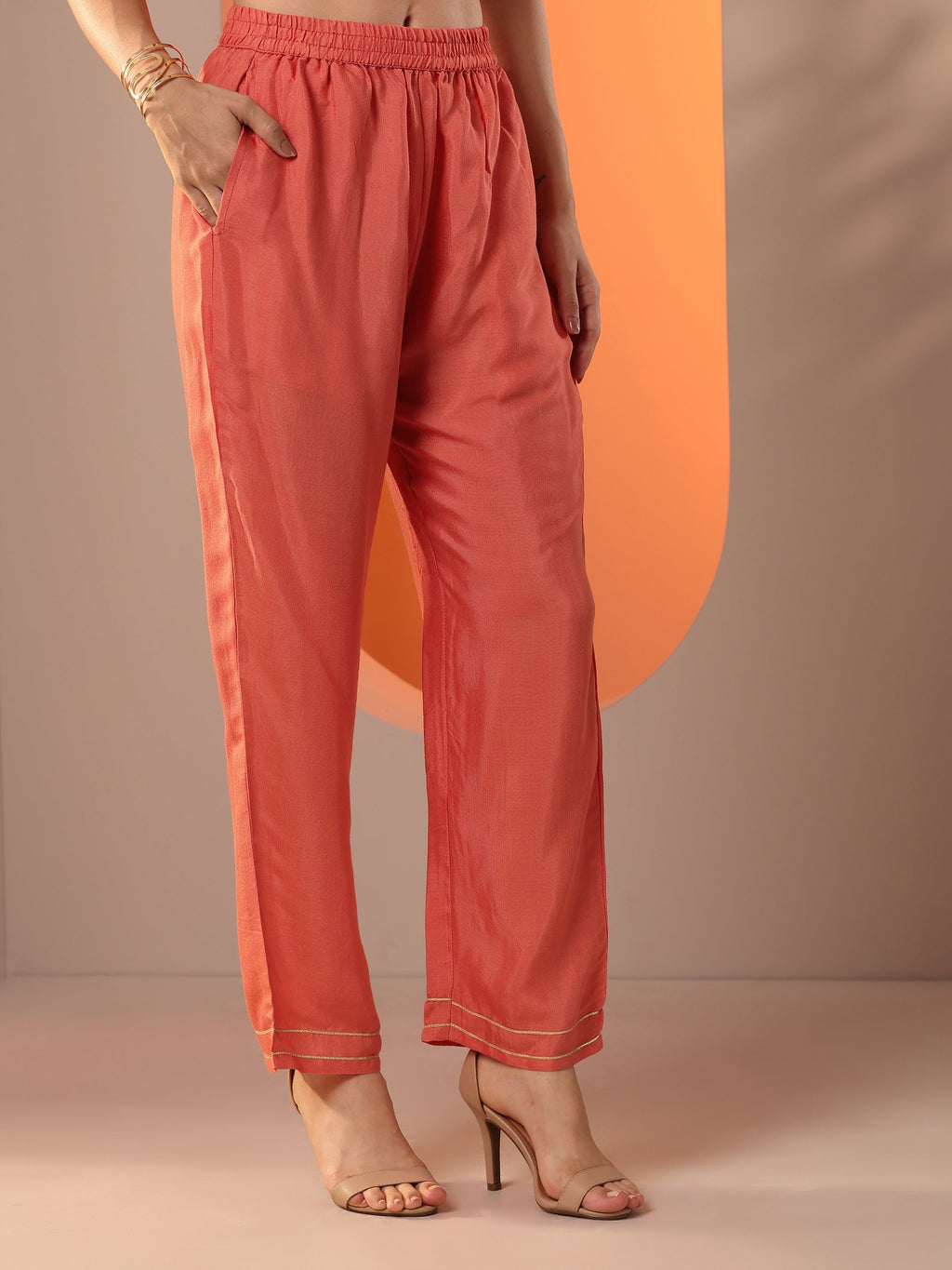 Orange Embellished Chinon Straight Suit Set With Dupatta