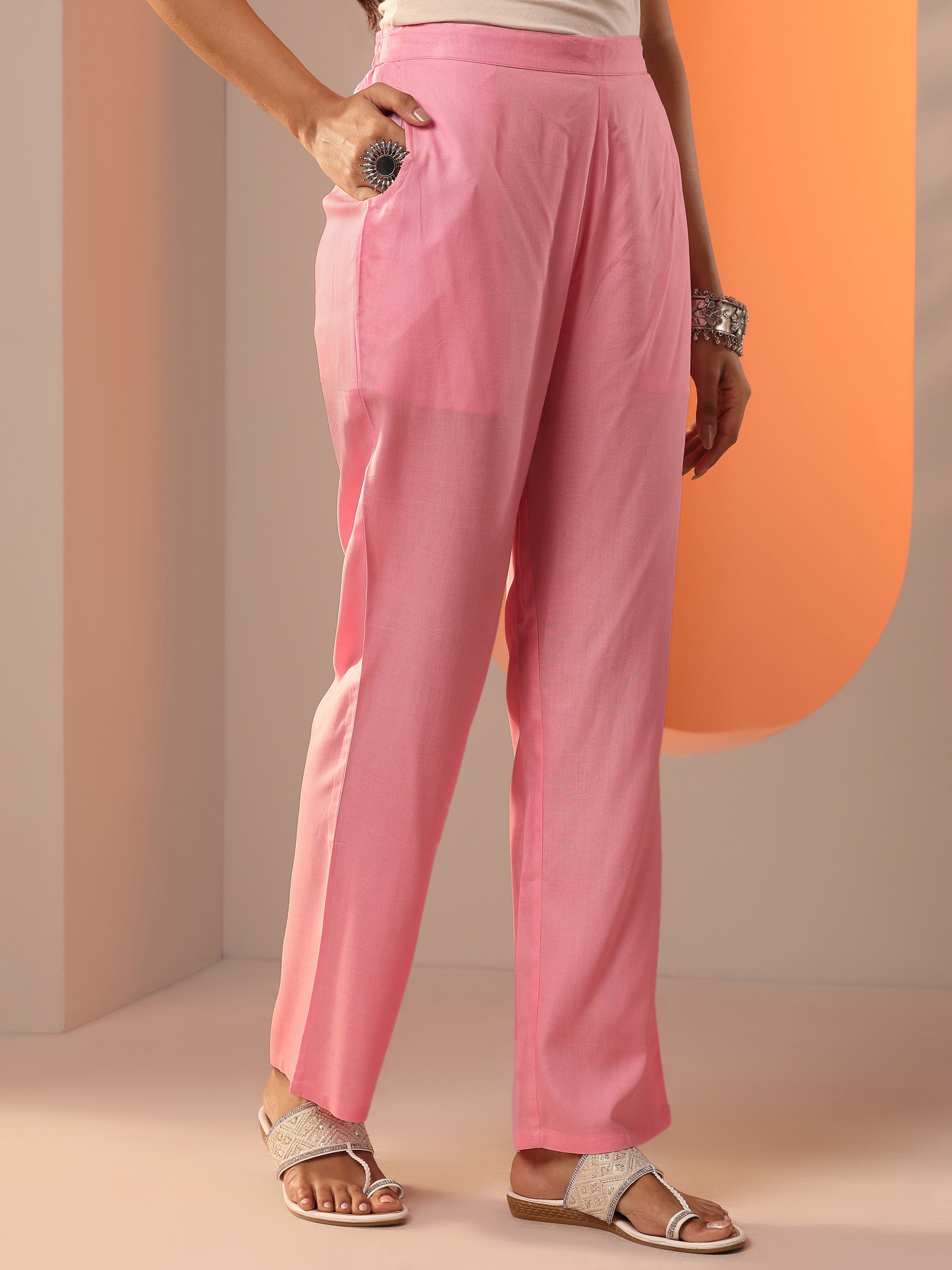 Peach Embroidered Cotton Straight Suit Set With Dupatta