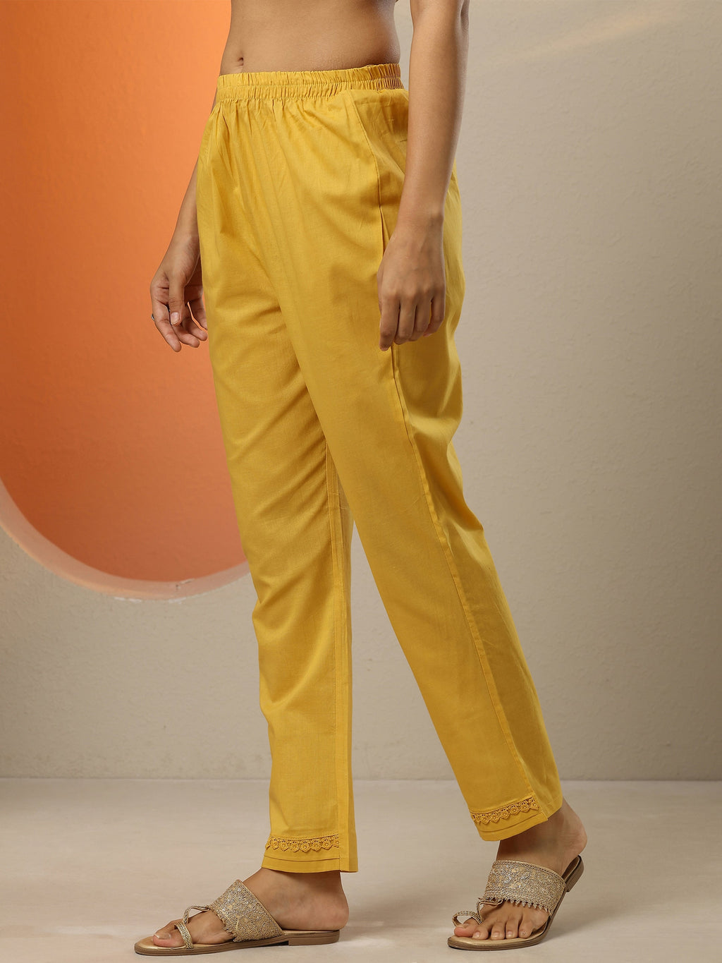 Mustard Embroidered Cotton Straight Suit Set With Dupatta