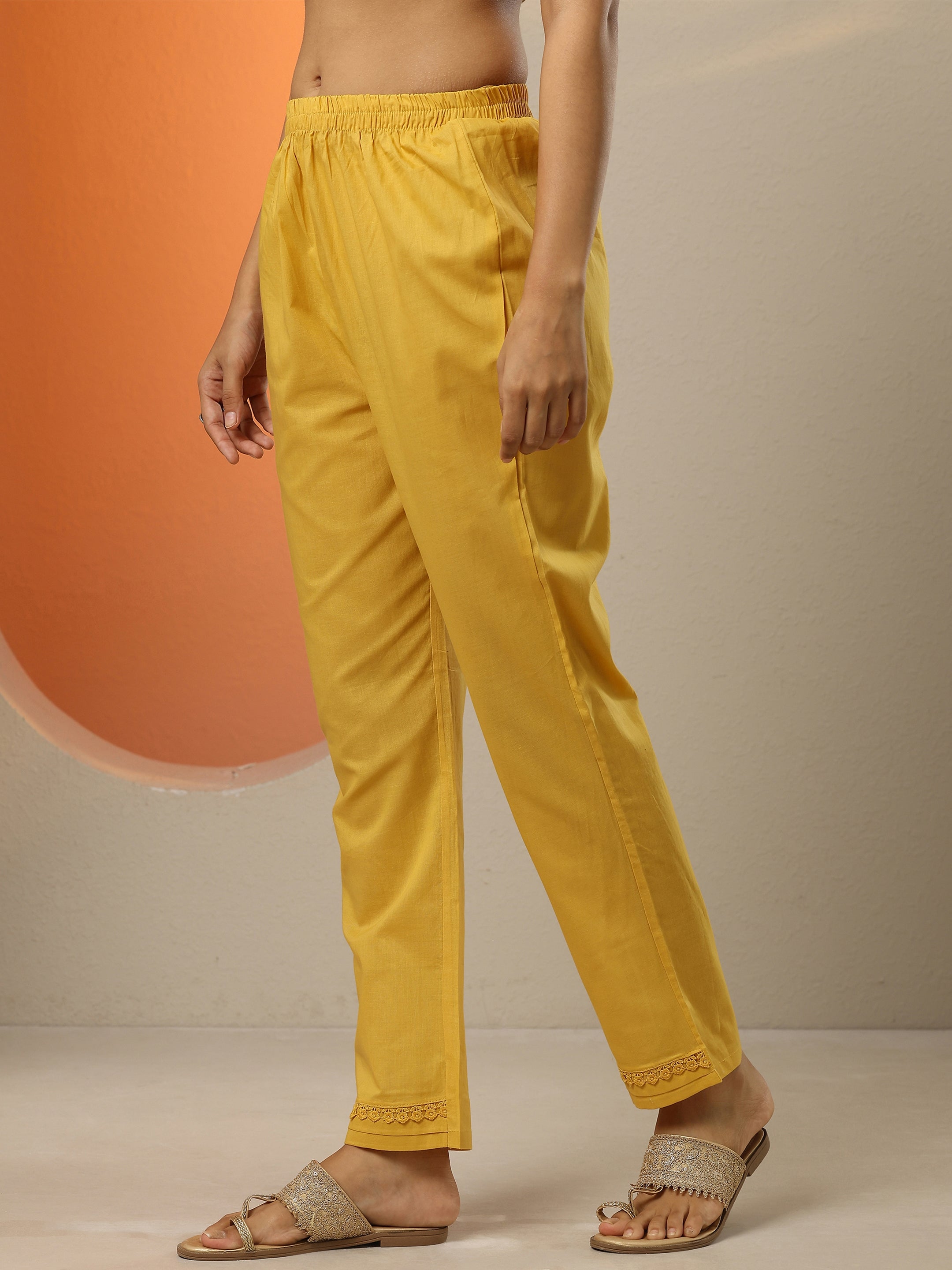 Mustard Embroidered Cotton Straight Suit Set With Dupatta