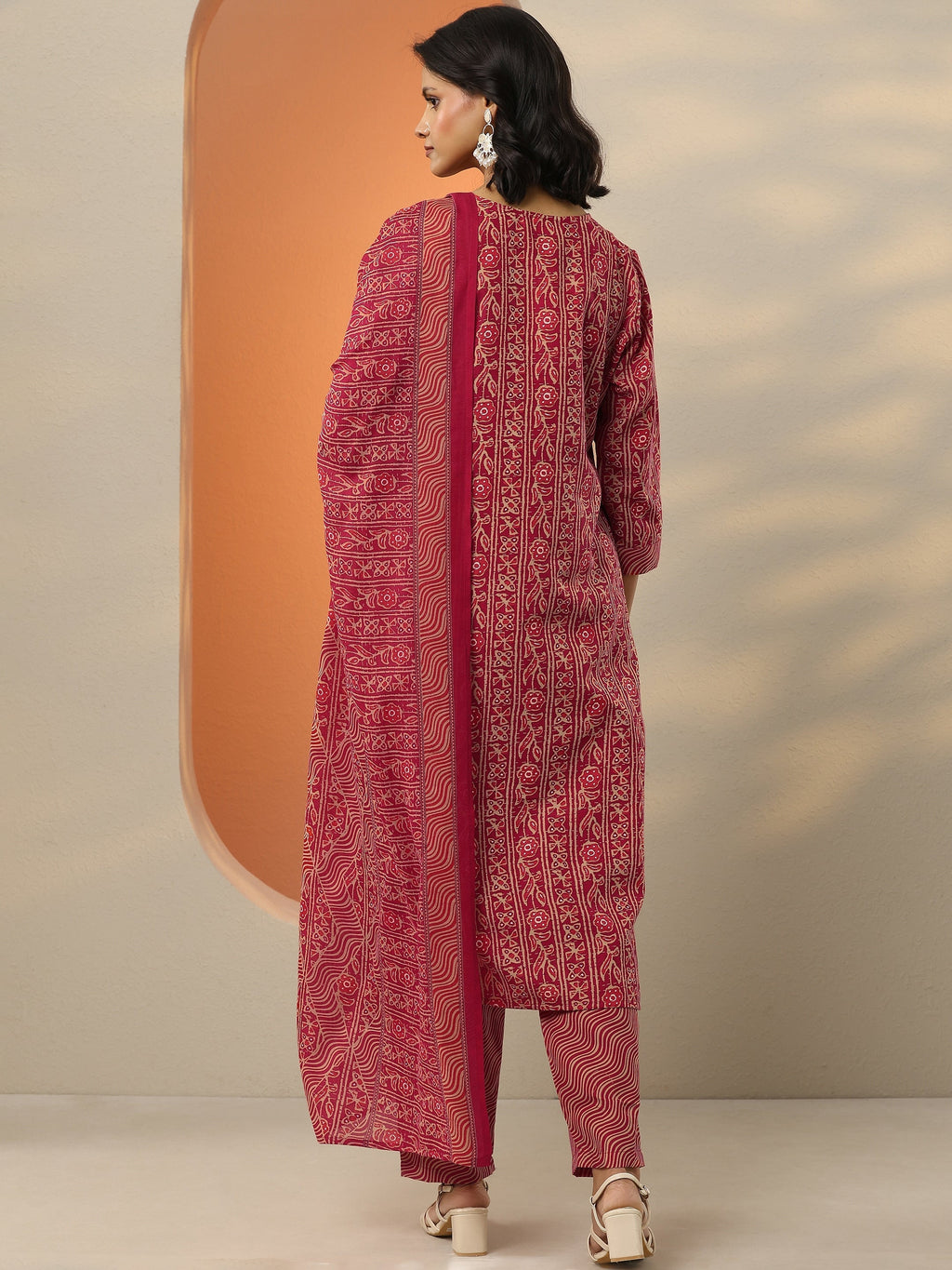 Pink Printed Cotton Blend  Straight Suit Set With Dupatta