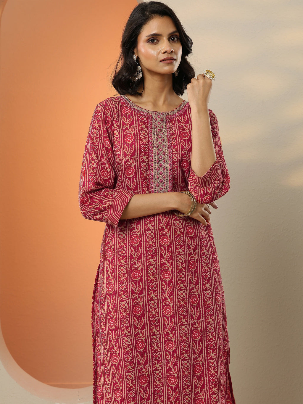 Pink Printed Cotton Blend  Straight Suit Set With Dupatta