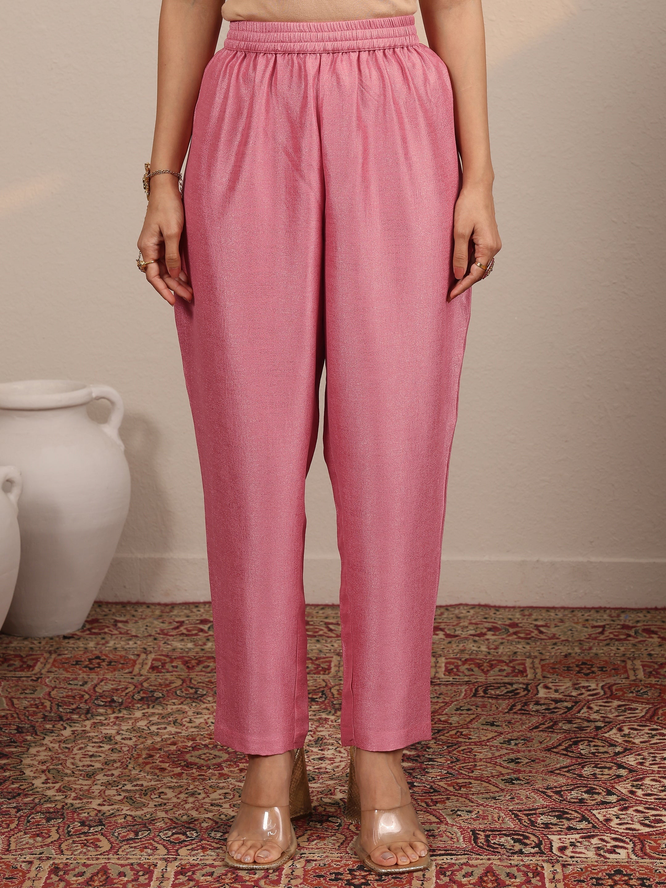 Pink Embroidered Silk Blend A-Line Gown With Dupatta