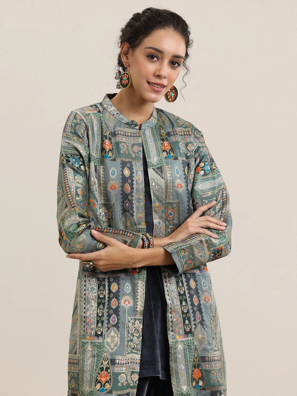 Grey Solid Velvet 3 Piece Co-Ords