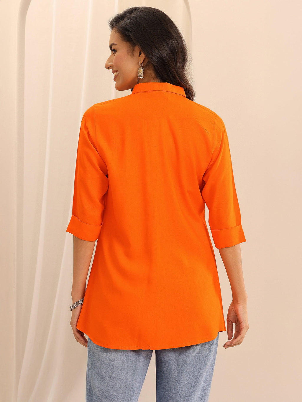 Orange Solid Rayon Straight Tunic