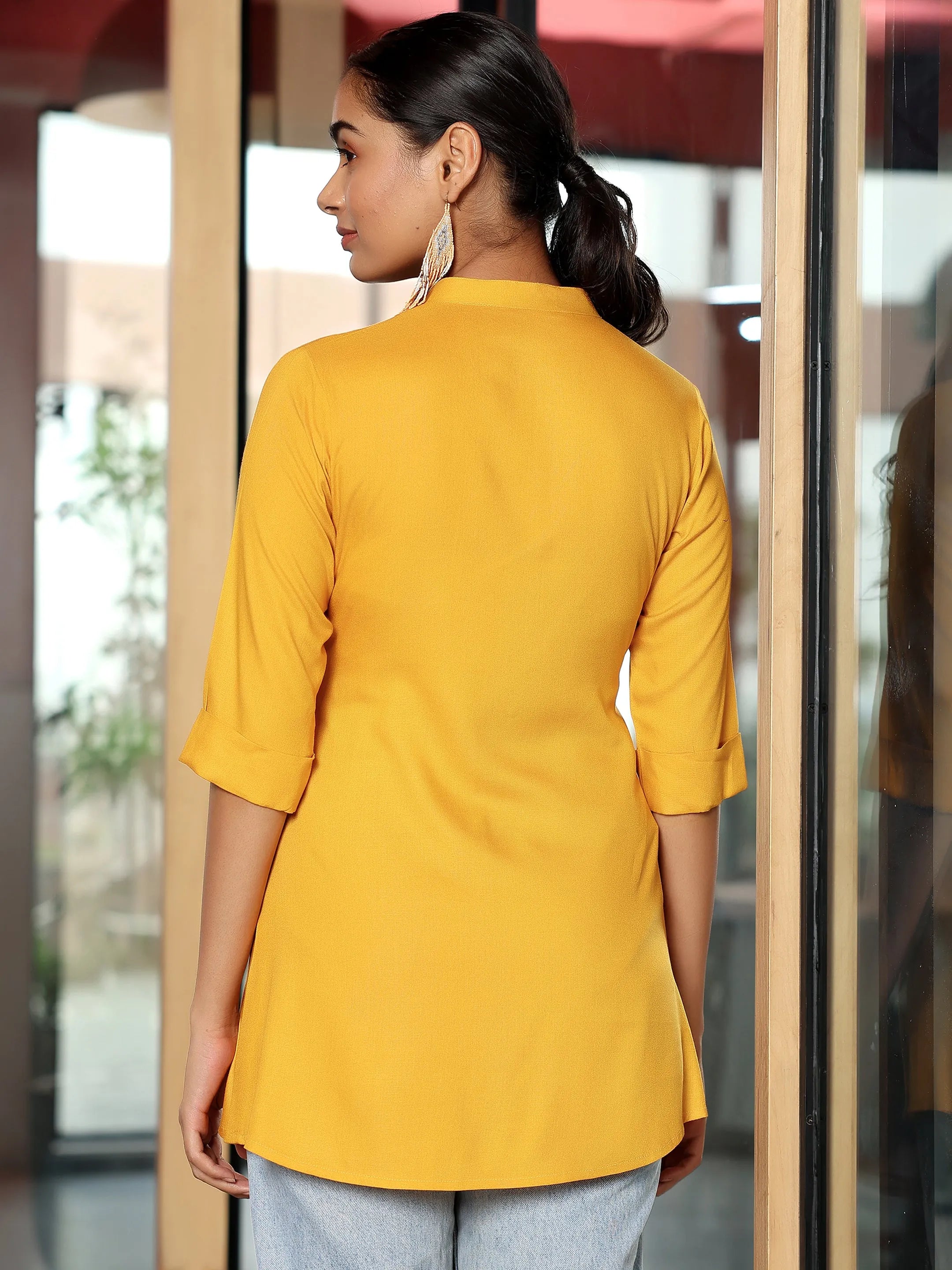 Mustard Solid Rayon Straight Tunic