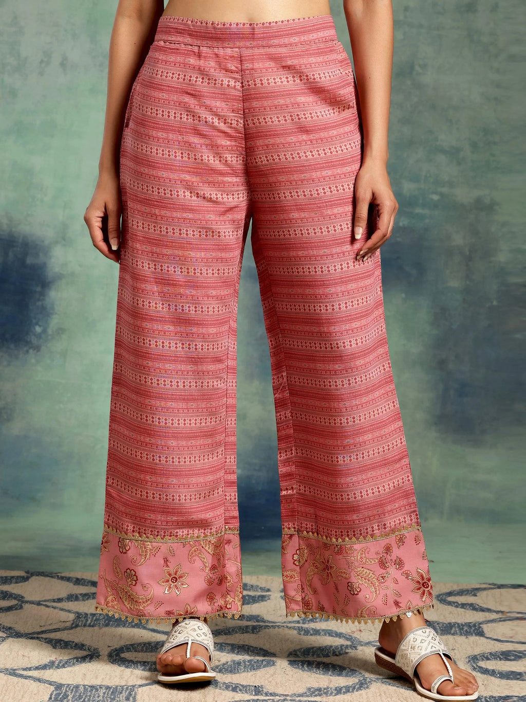 Pink Printed Silk Blend Straight Suit With Dupatta