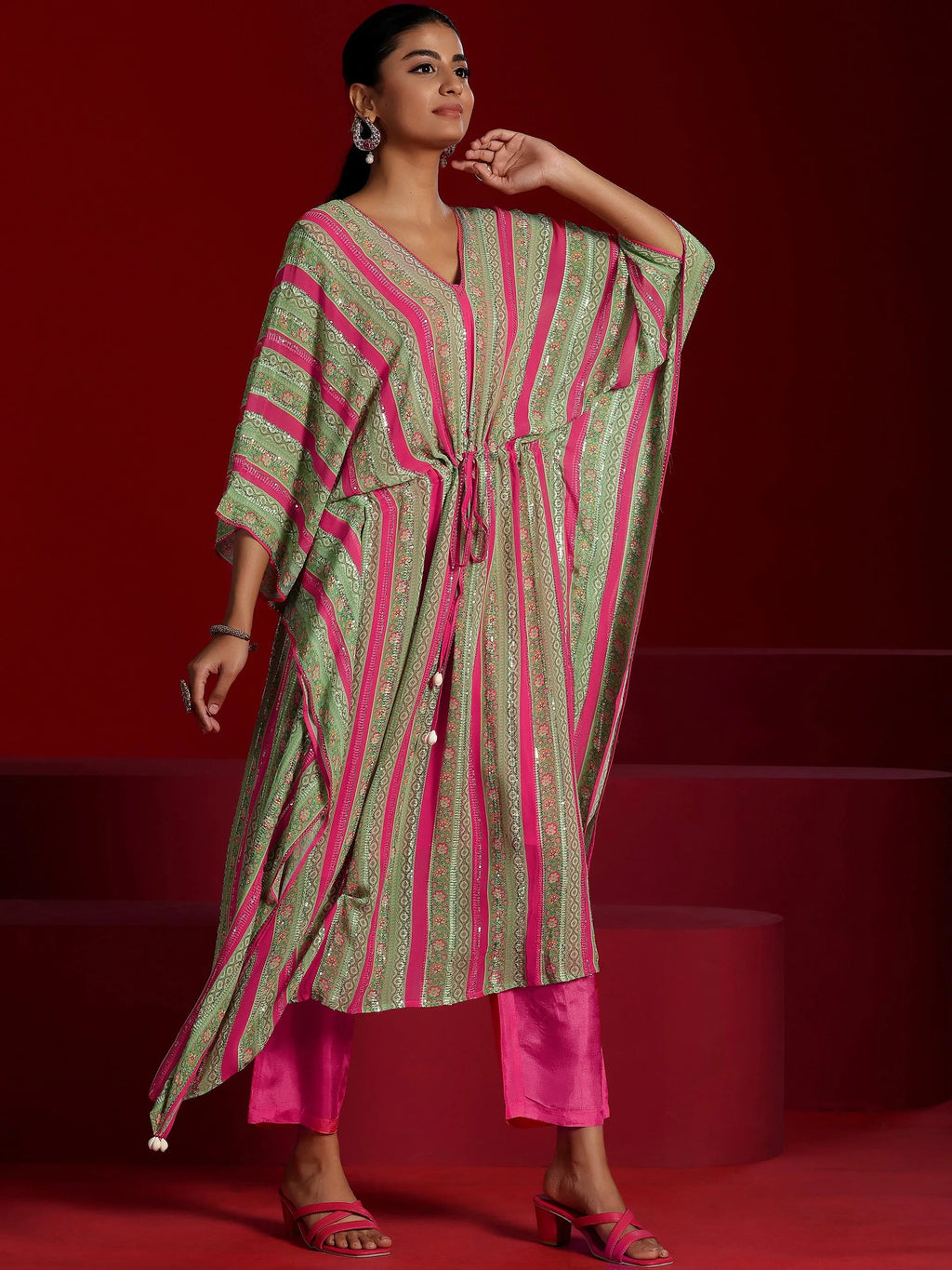 Libas Art Pink Printed Poly Georgette 3 Piece Co-Ords