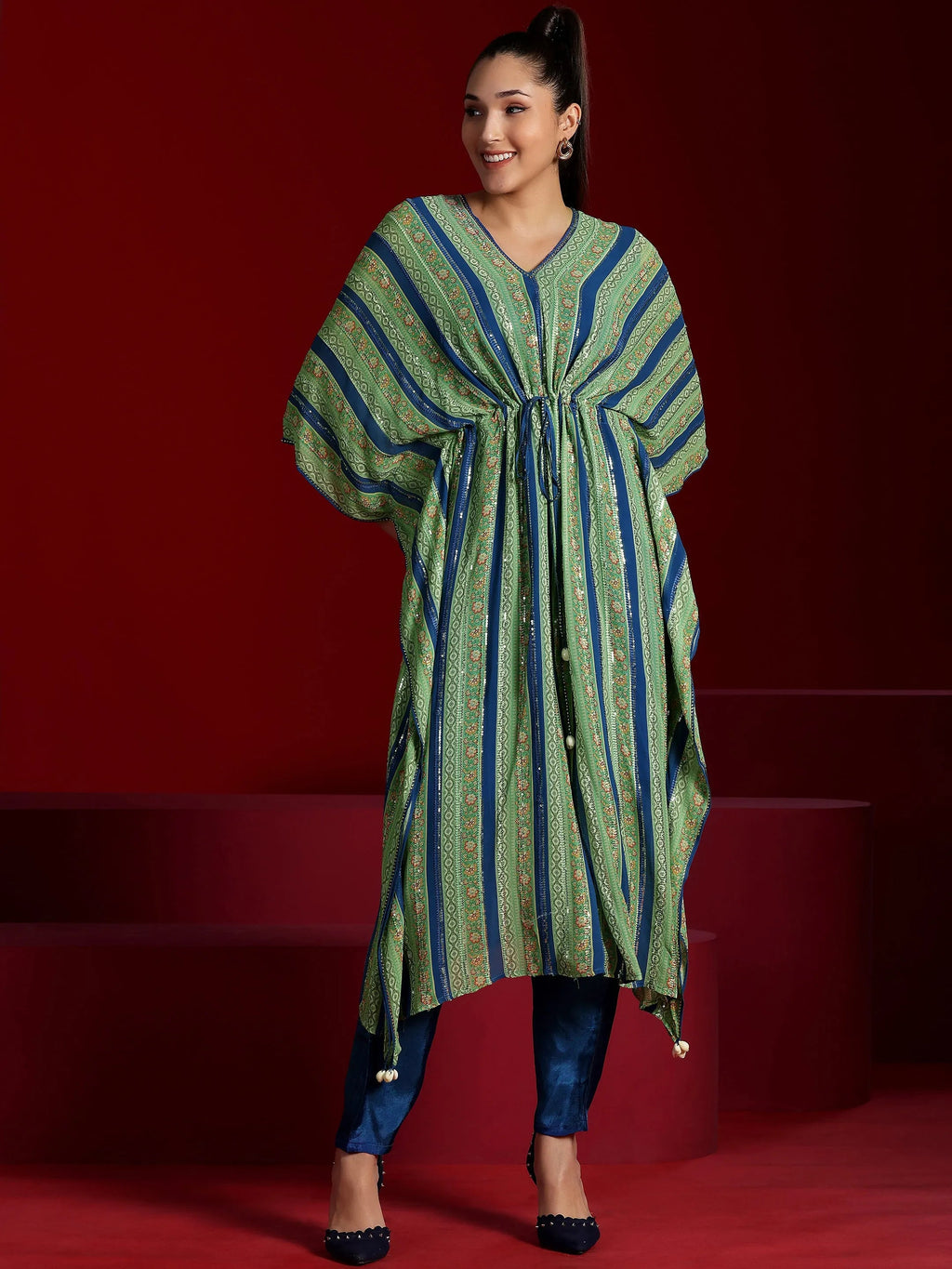 Libas Art Blue Printed Poly Georgette 3 Piece Co-Ords