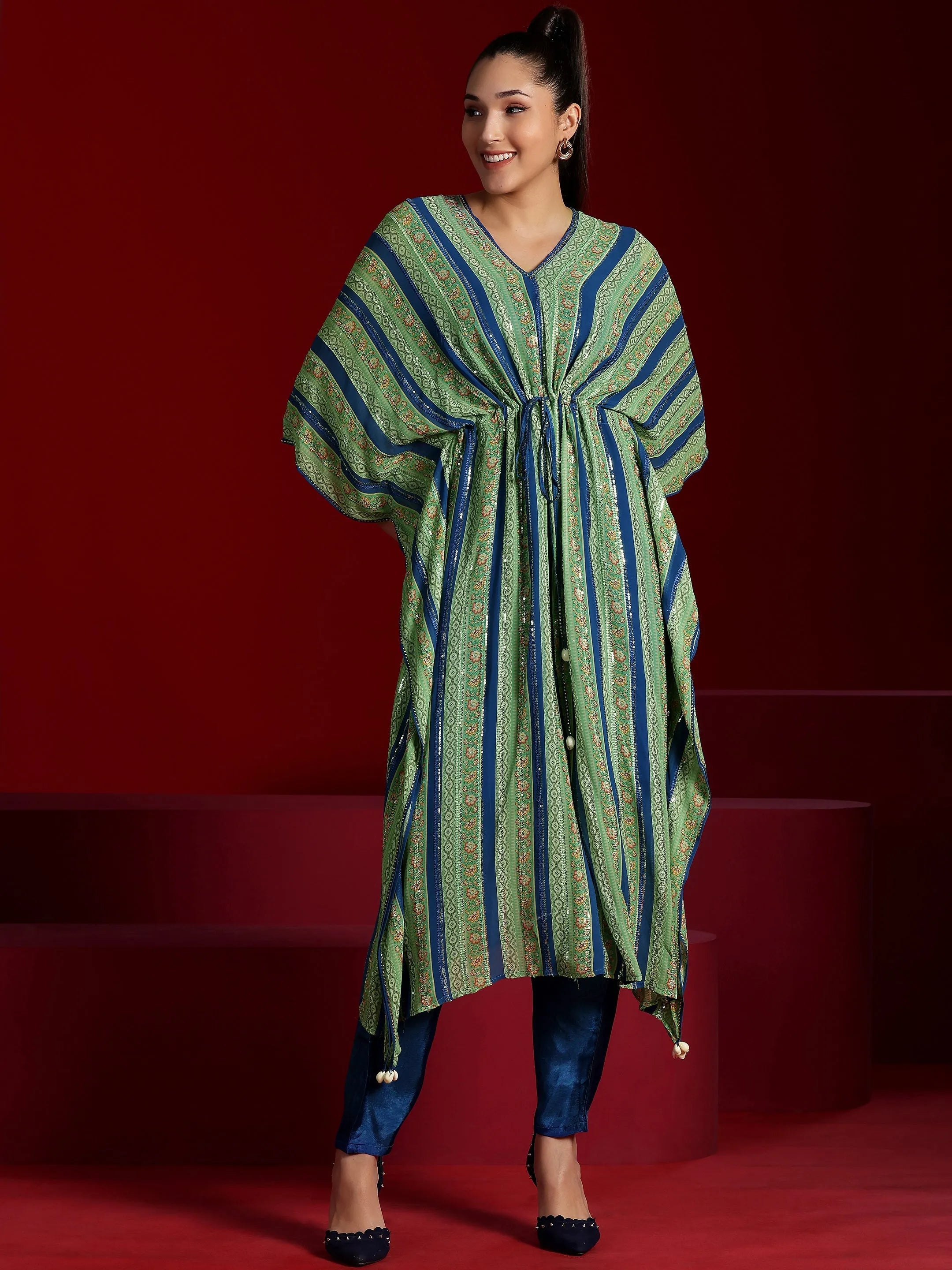 Libas Art Blue Printed Poly Georgette 3 Piece Co-Ords